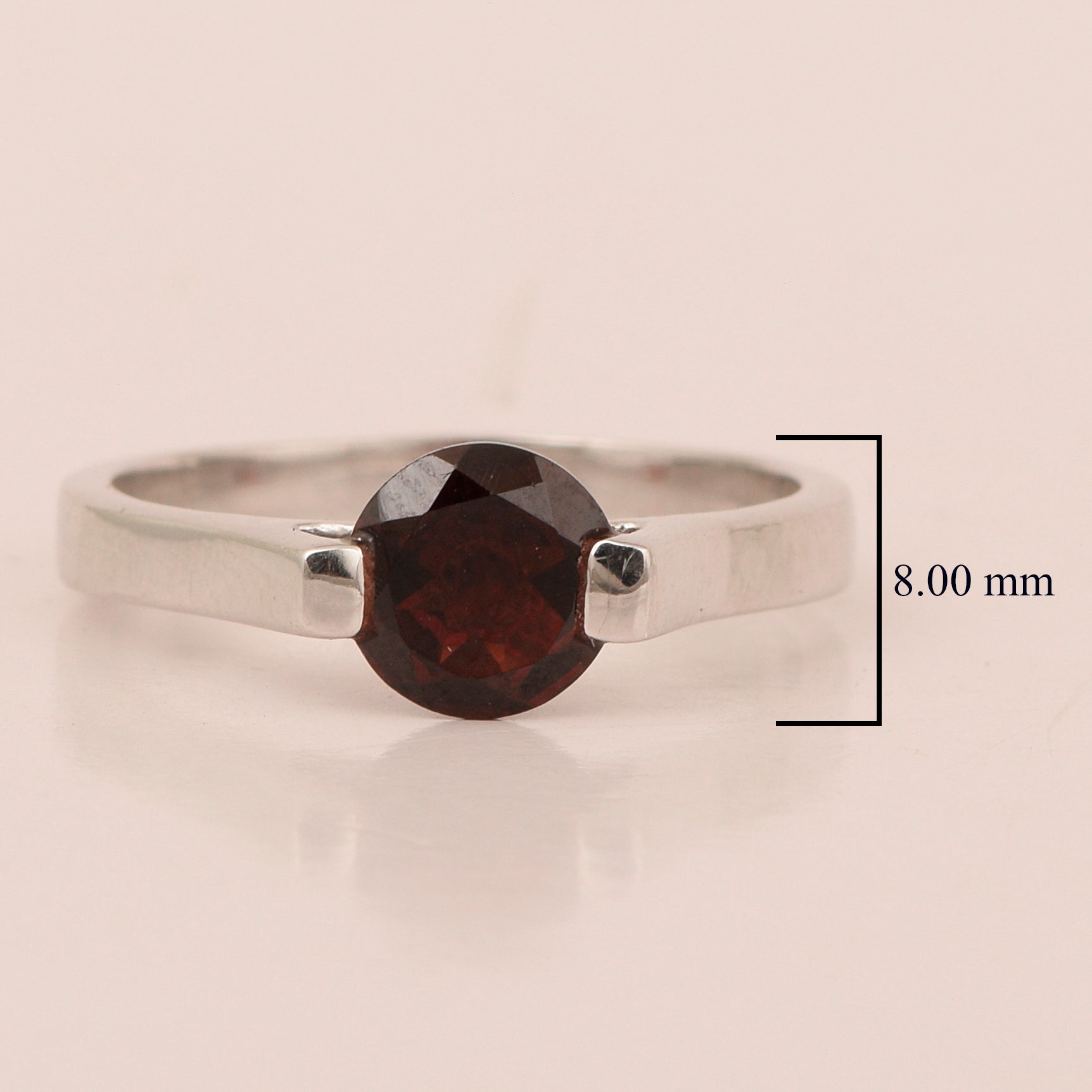 Garnet Round Solitaire Ring -Sterling Silver