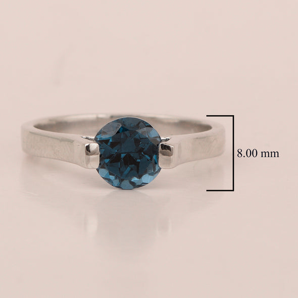 Solitaire 7mm Round London Blue Topaz Gemstone Open Prong Ring