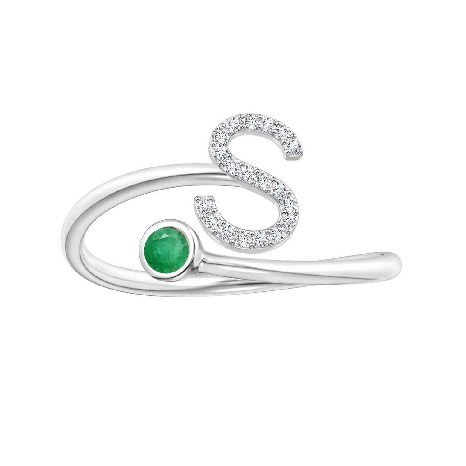 Emerald Initials Alphabet Ring - Sterling Silver