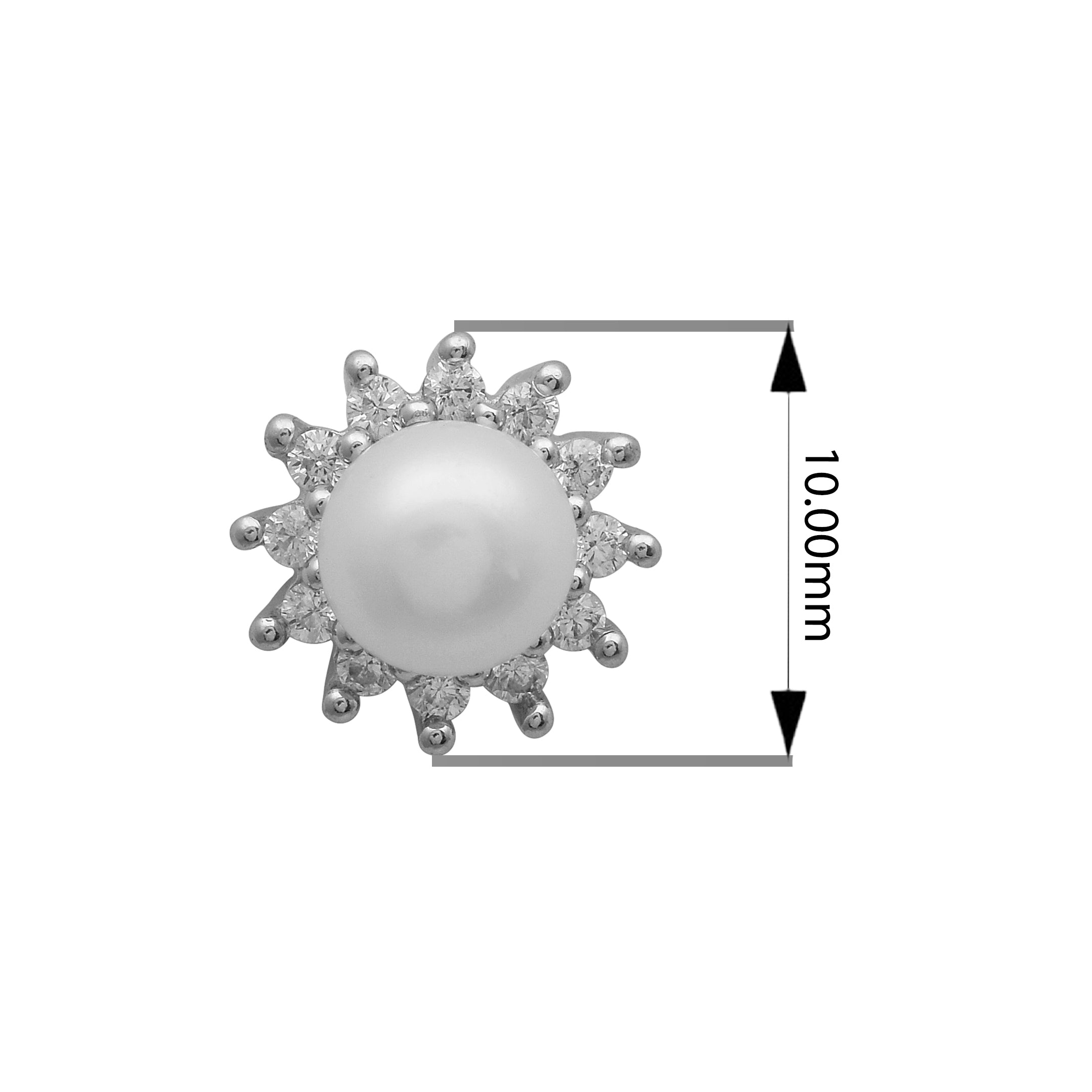 Pearl Solitaire Halo Stud Earrings - Sterling Silver