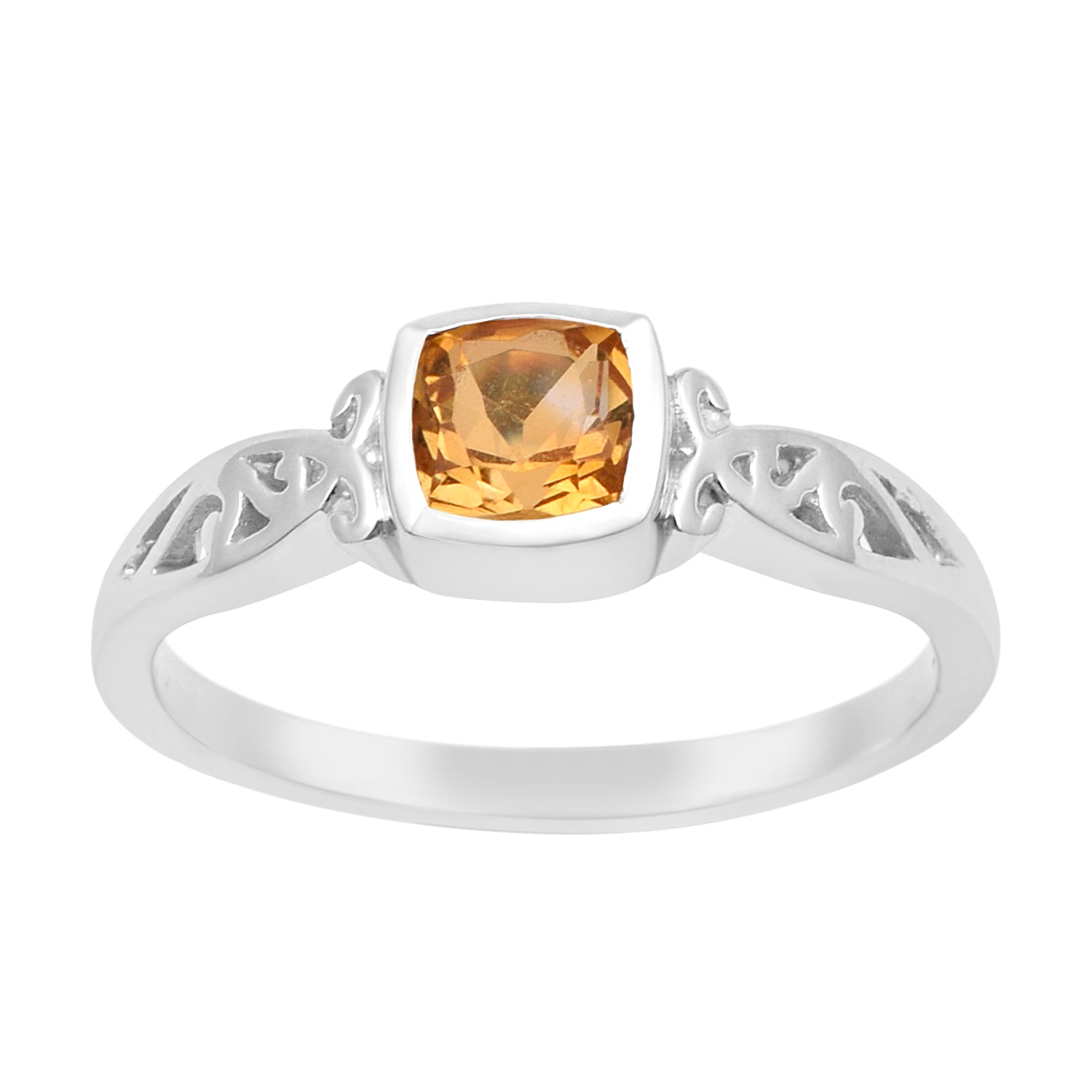 Citrine Filigree Openwork Band Ring – Sterling Silver