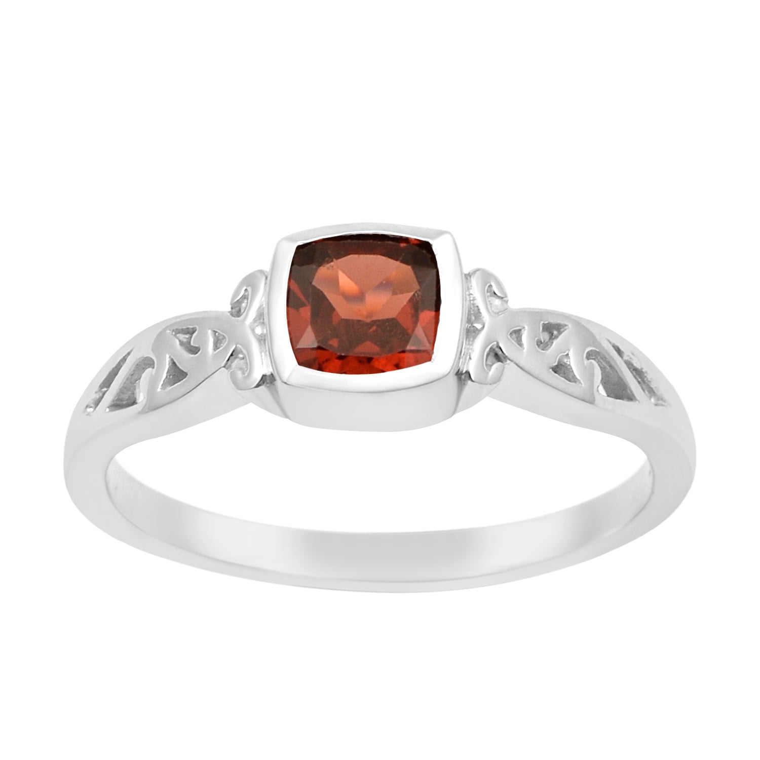 Garnet Vintage-Inspired Filigree Design Ring - Sterling Silver