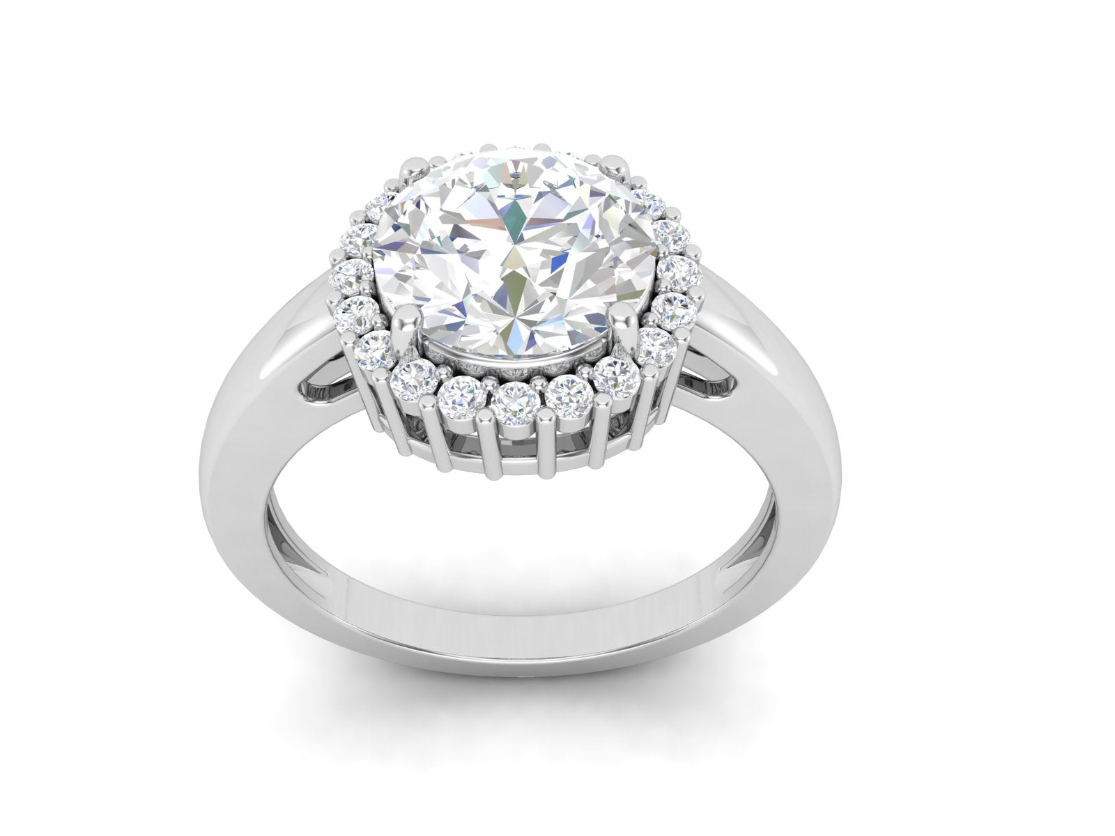 White CZ Solitaire Halo Ring - Sterling Silver