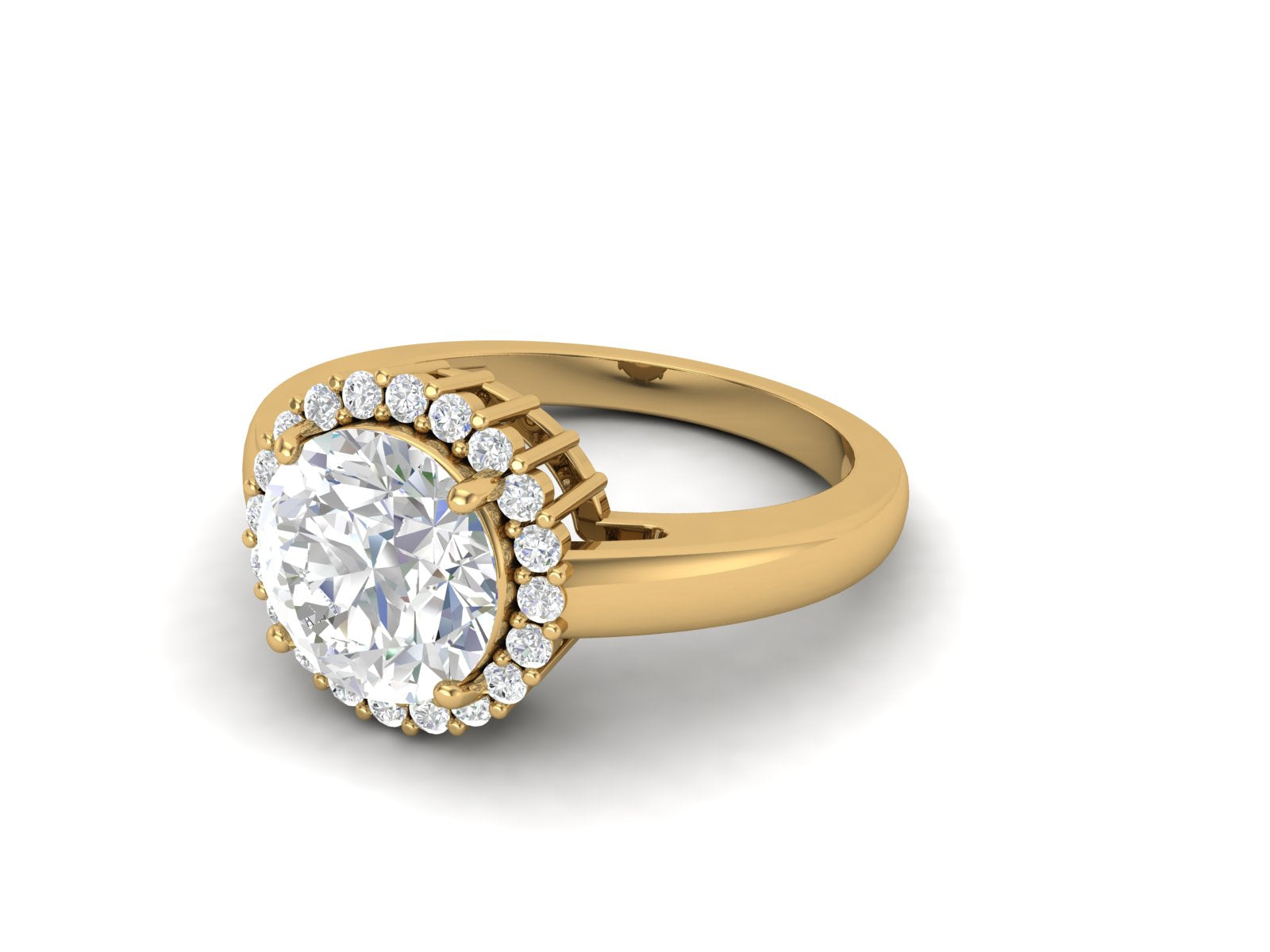 White CZ Solitaire Halo Ring - Sterling Silver