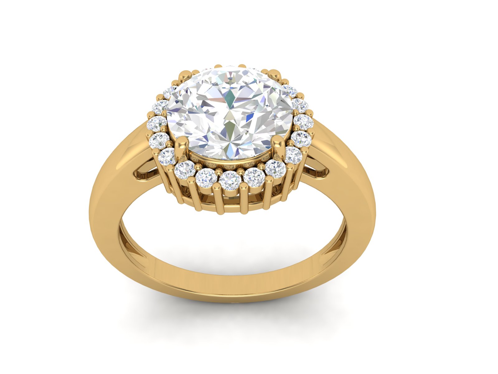 White CZ Solitaire Halo Ring - Sterling Silver