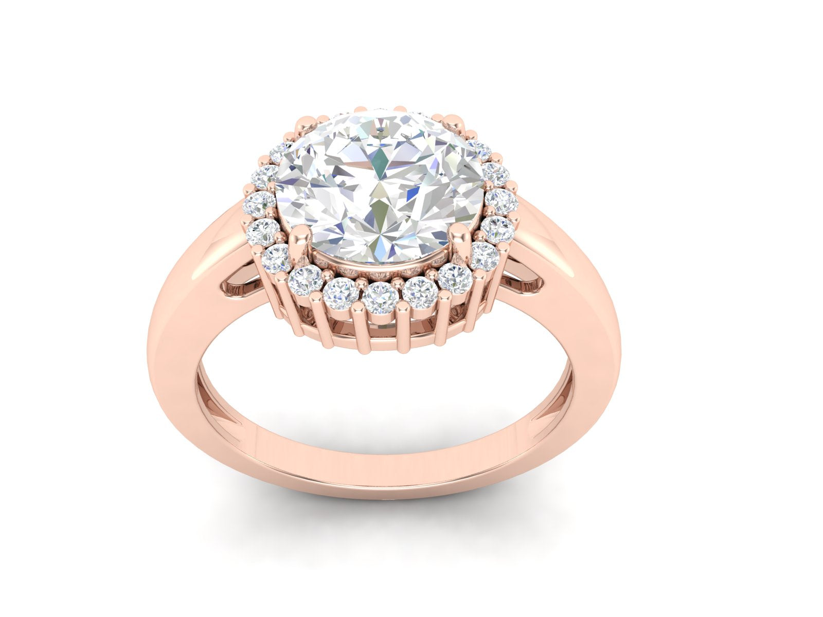 White CZ Solitaire Halo Ring - Sterling Silver