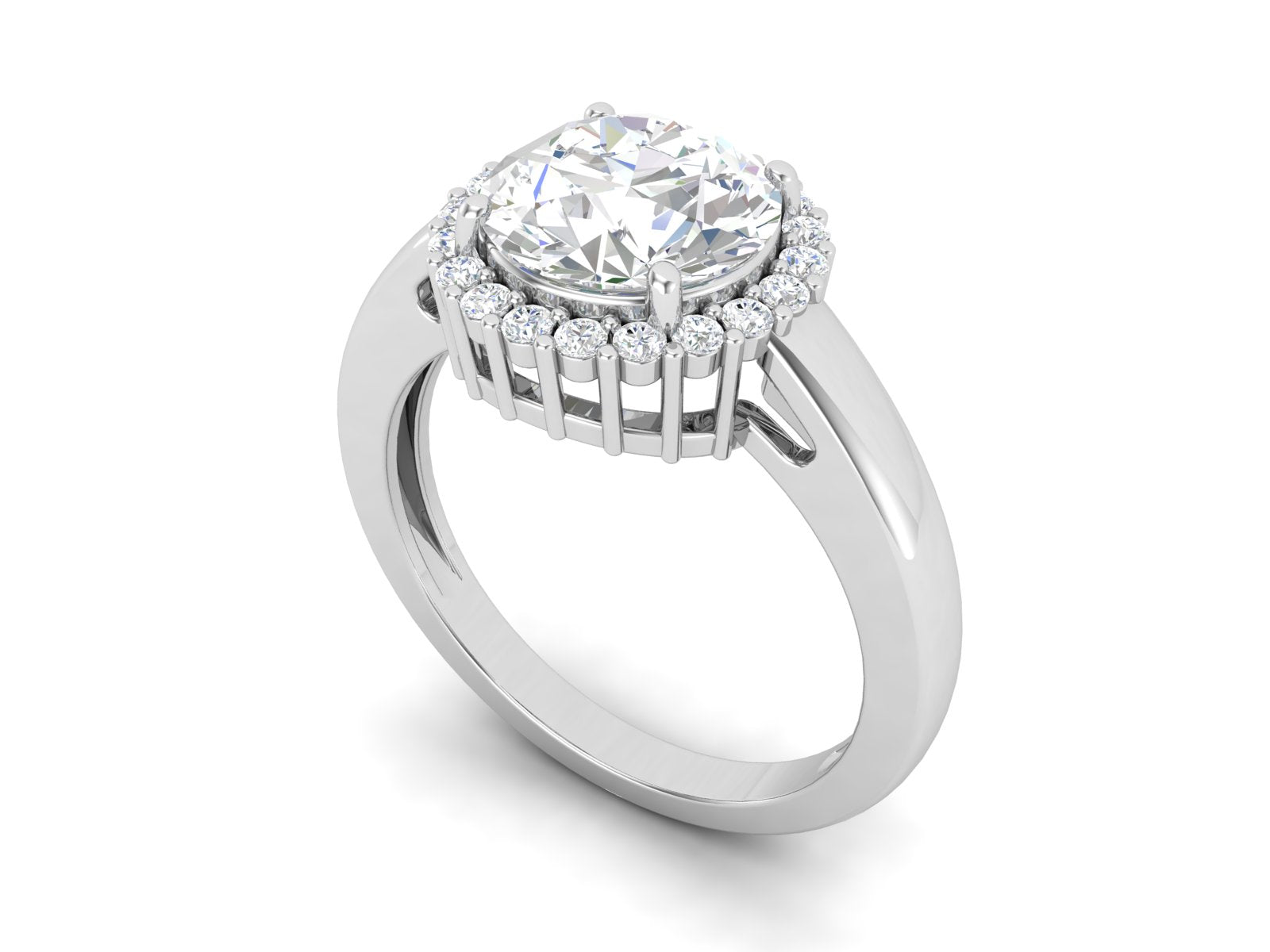 White CZ Solitaire Halo Ring - Sterling Silver