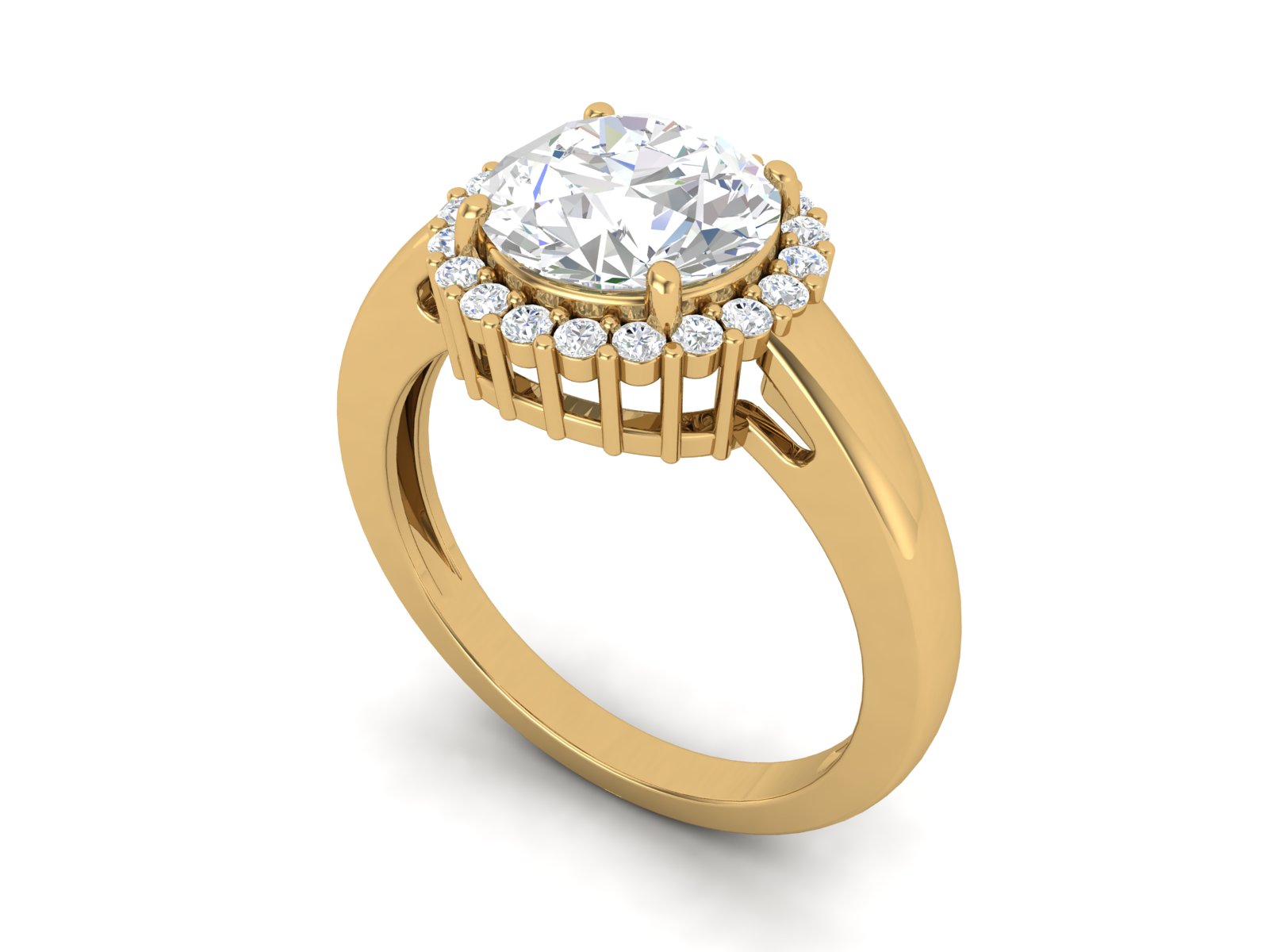 White CZ Solitaire Halo Ring - Sterling Silver