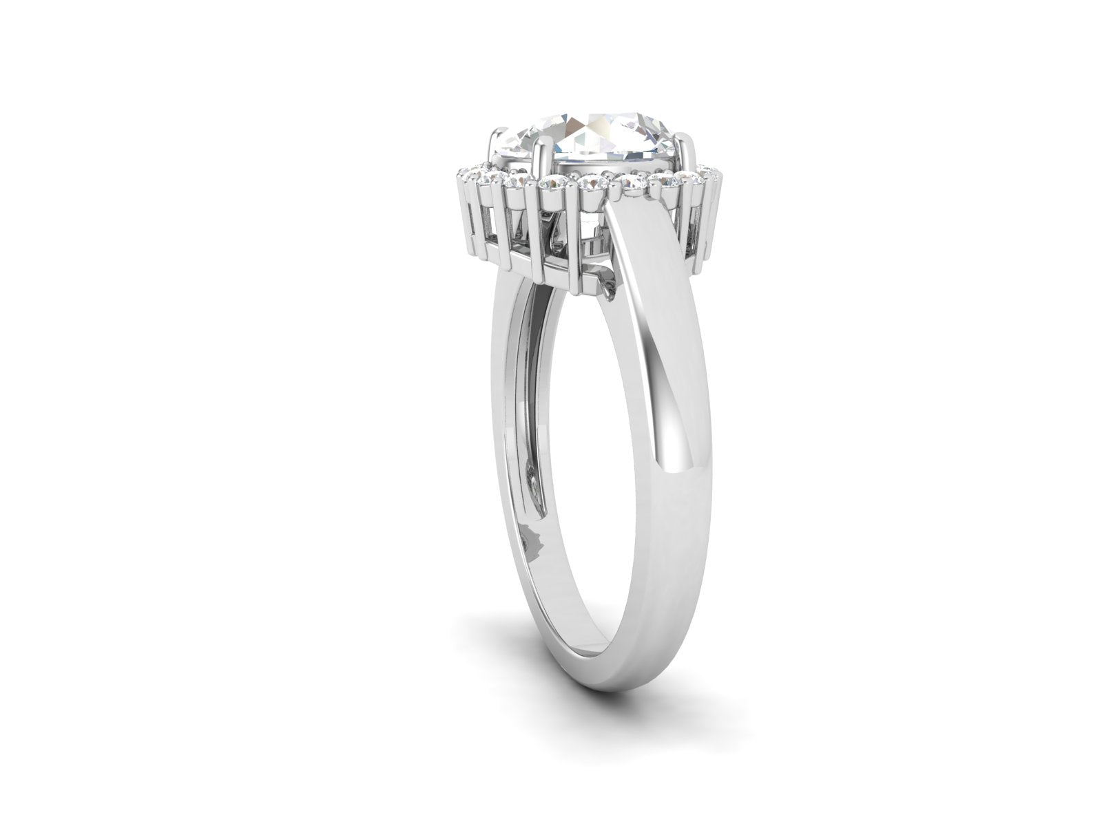 White CZ Solitaire Halo Ring - Sterling Silver