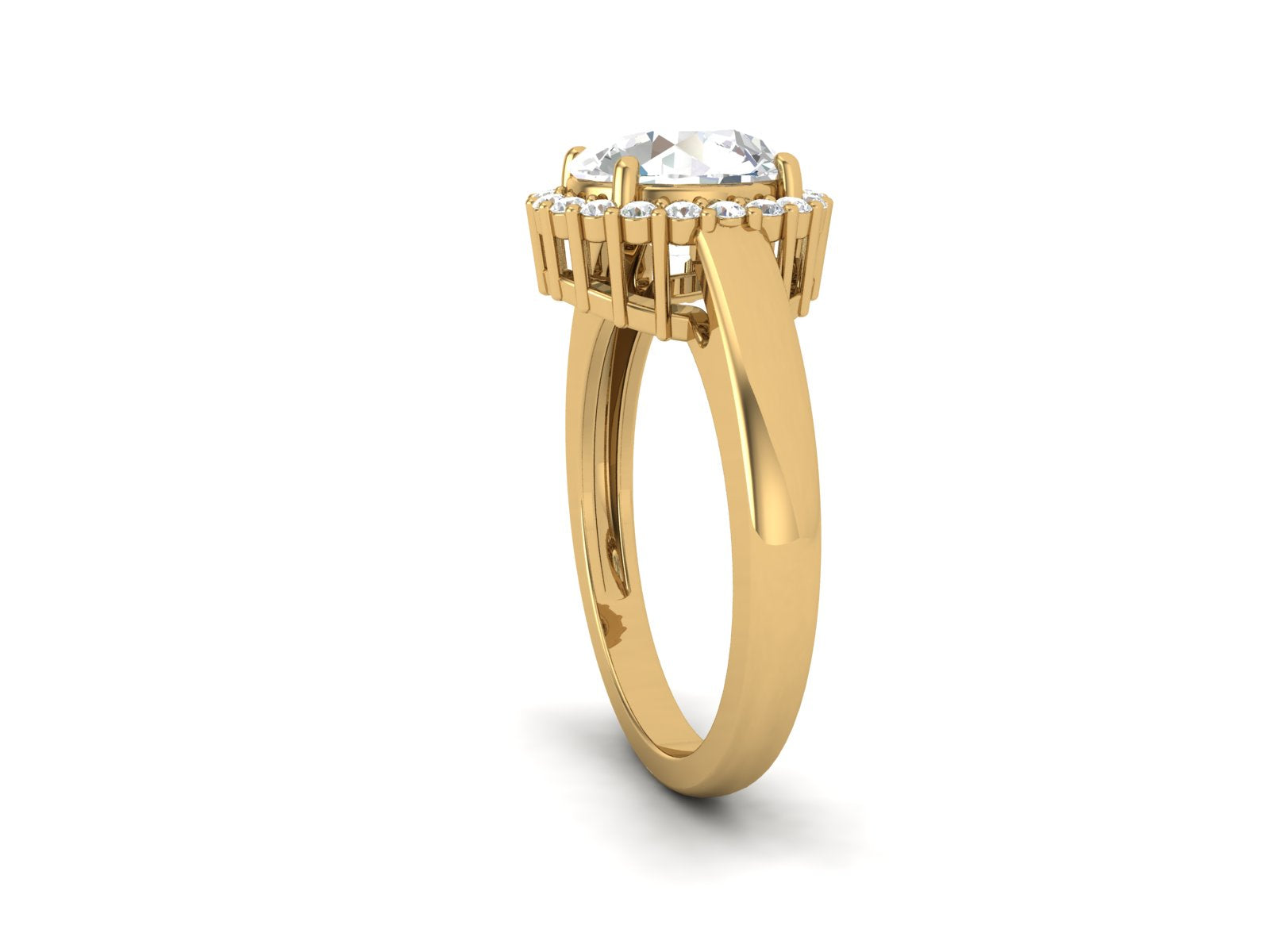 White CZ Solitaire Halo Ring - Sterling Silver