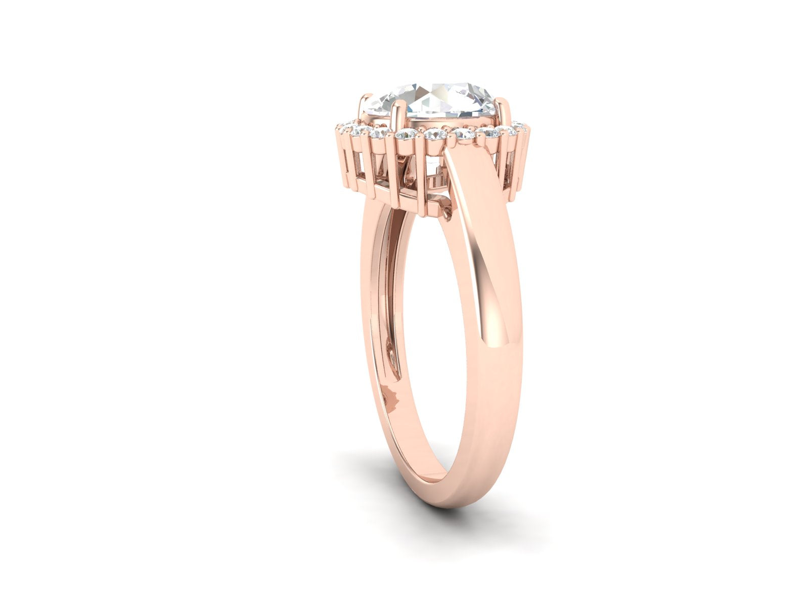 White CZ Solitaire Halo Ring - Sterling Silver