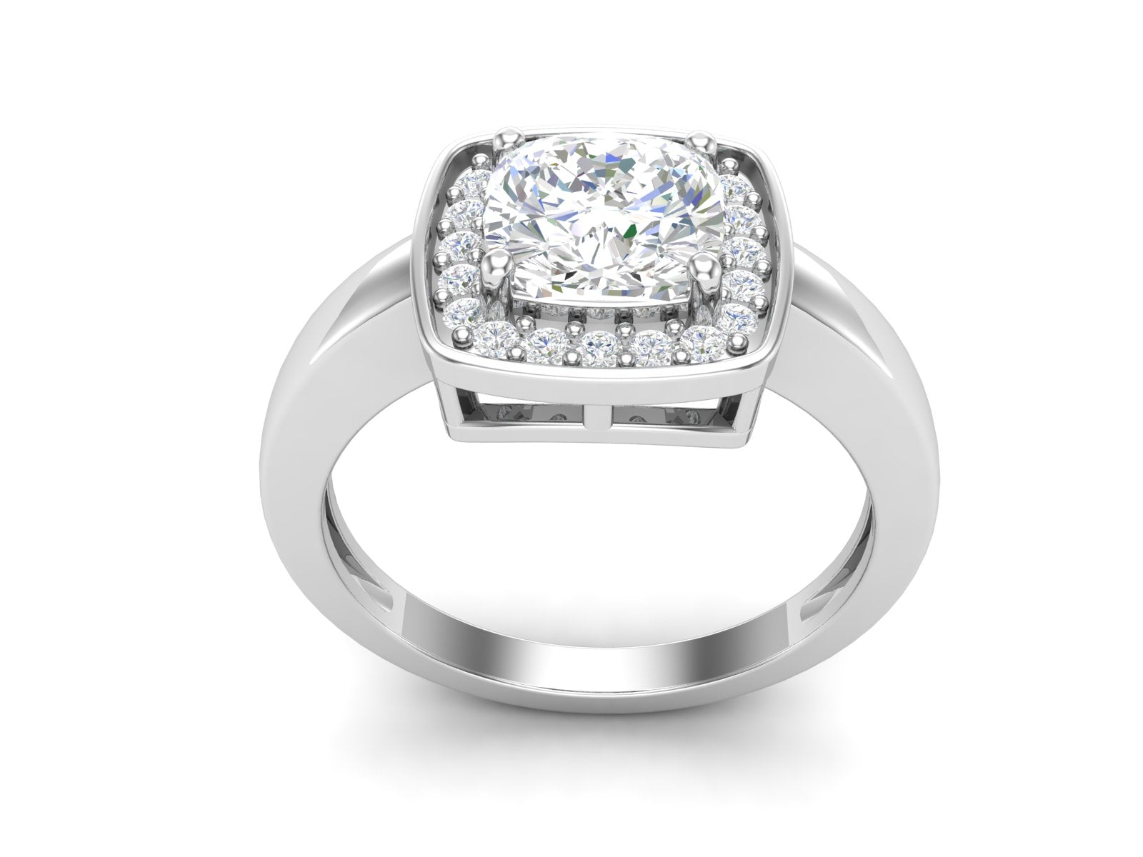 White CZ Halo Engagement Ring - Sterling Silver