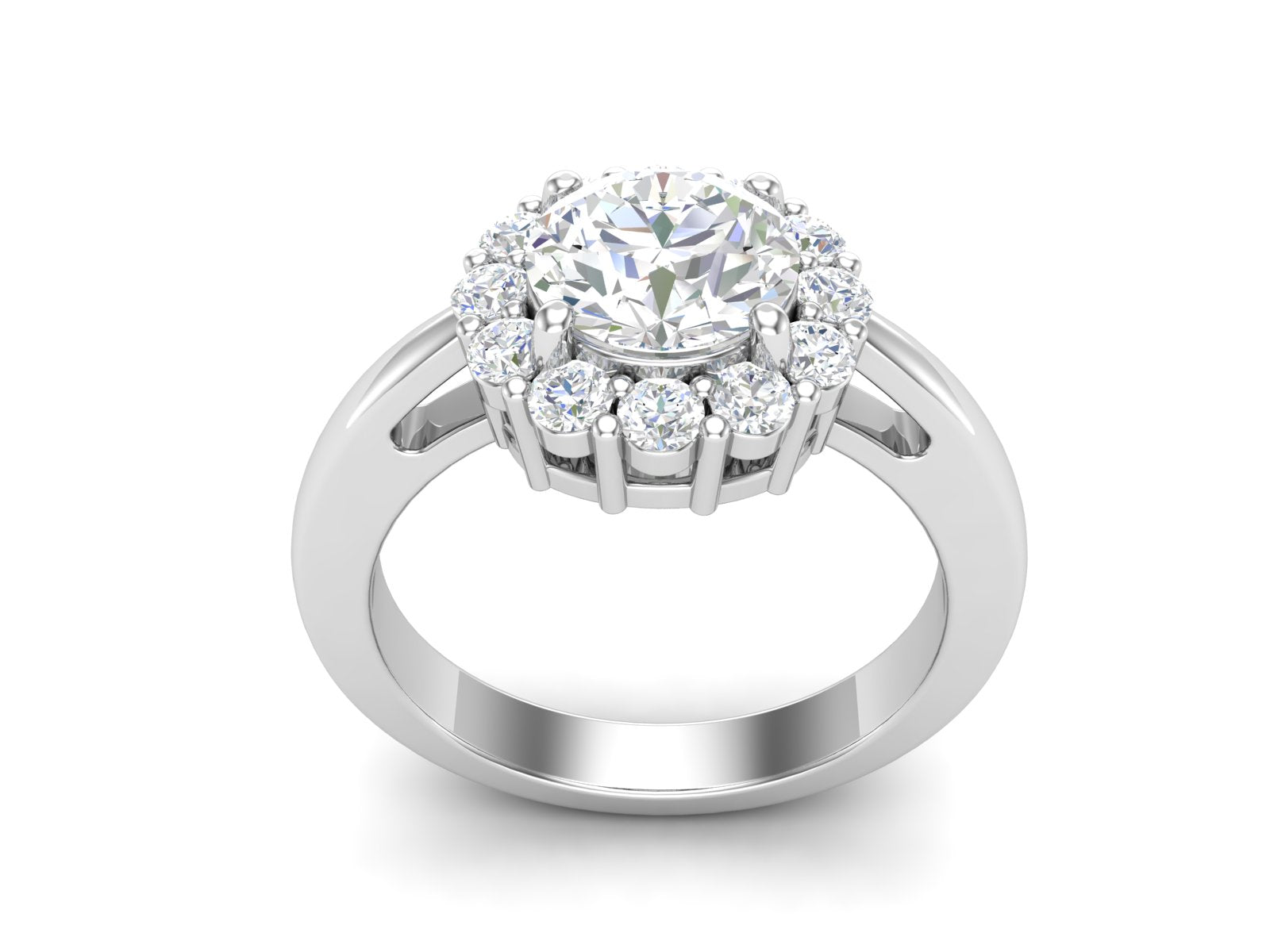 White CZ Solitaire Halo Classic Ring - Sterling Silver