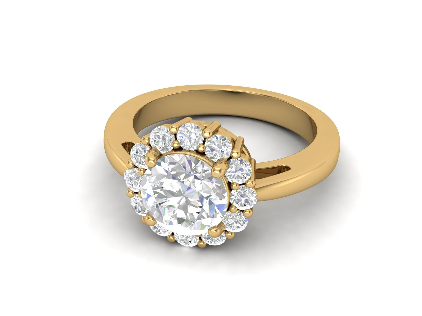 White CZ Solitaire Halo Classic Ring - Sterling Silver