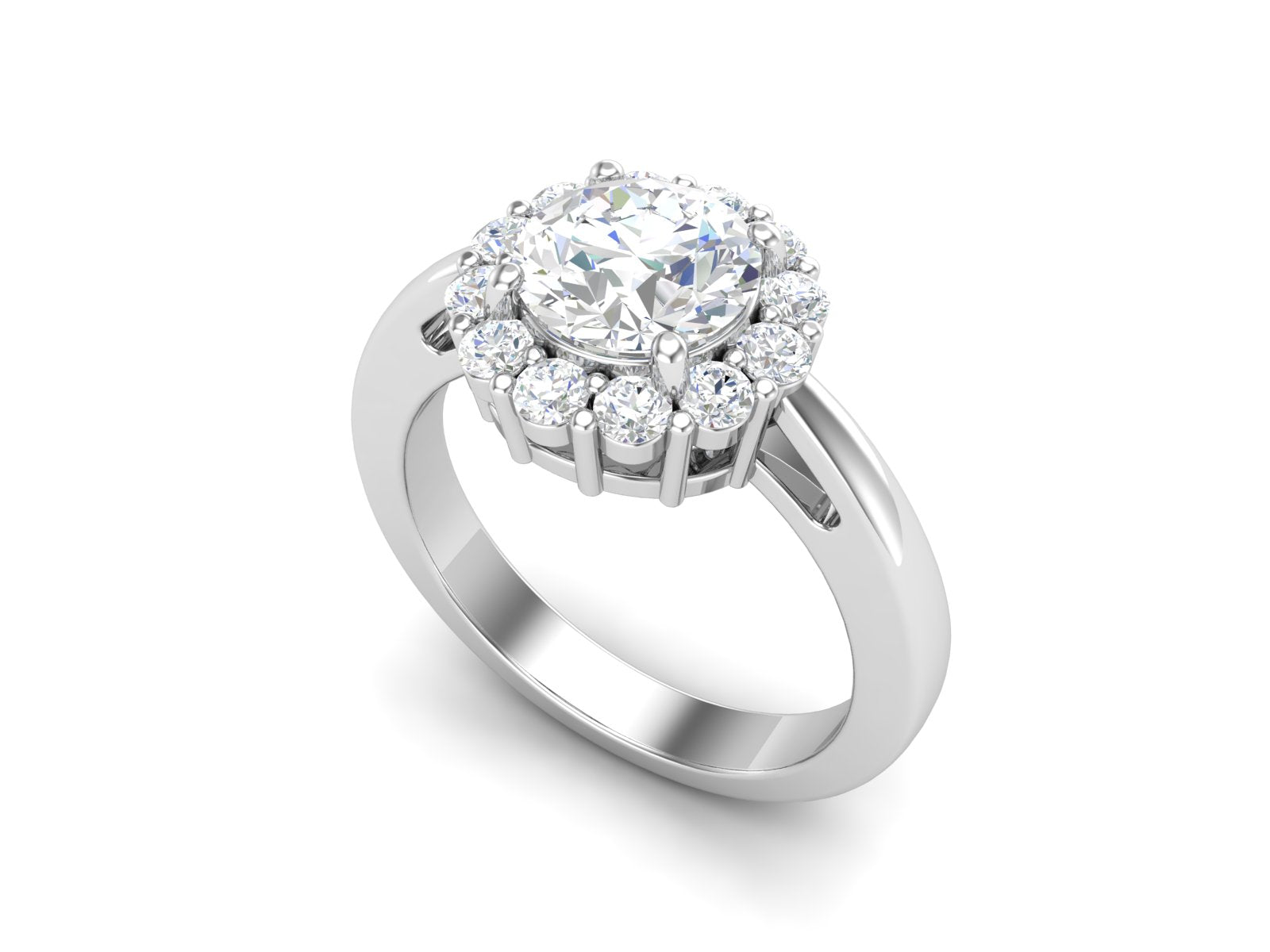 White CZ Solitaire Halo Classic Ring - Sterling Silver