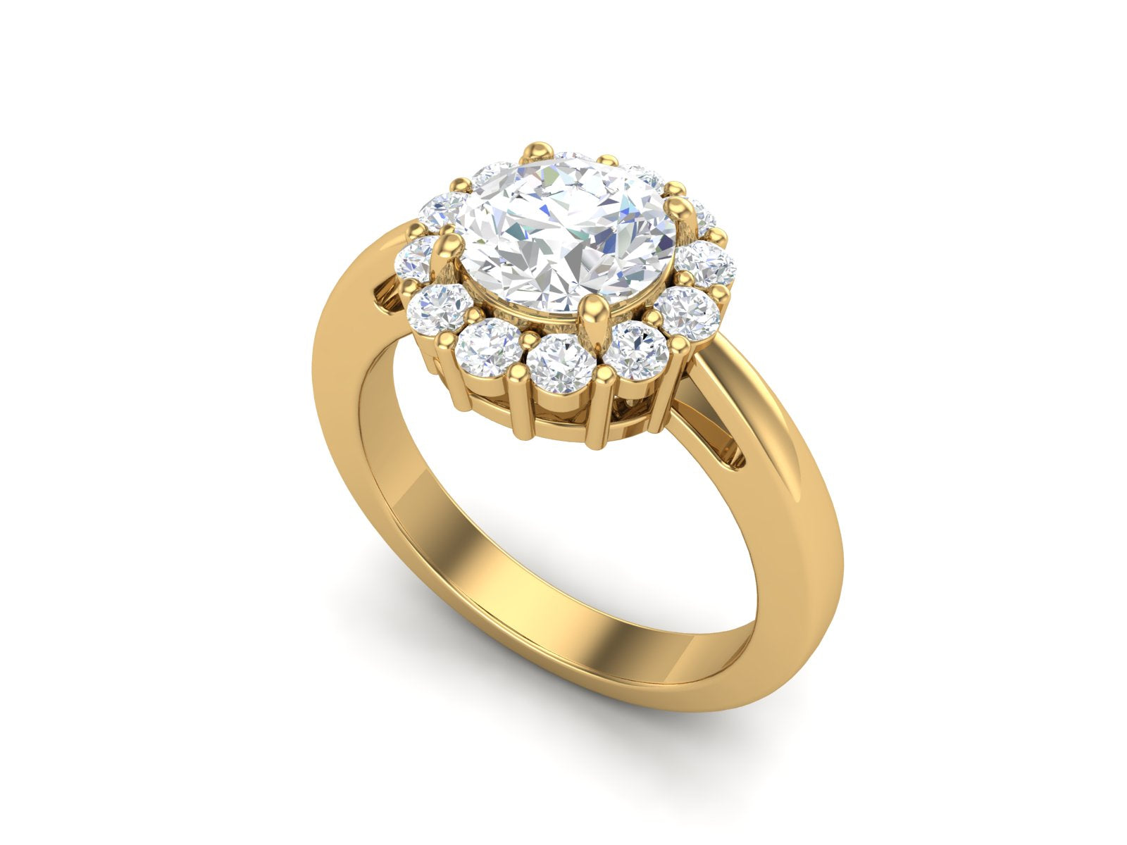 White CZ Solitaire Halo Classic Ring - Sterling Silver