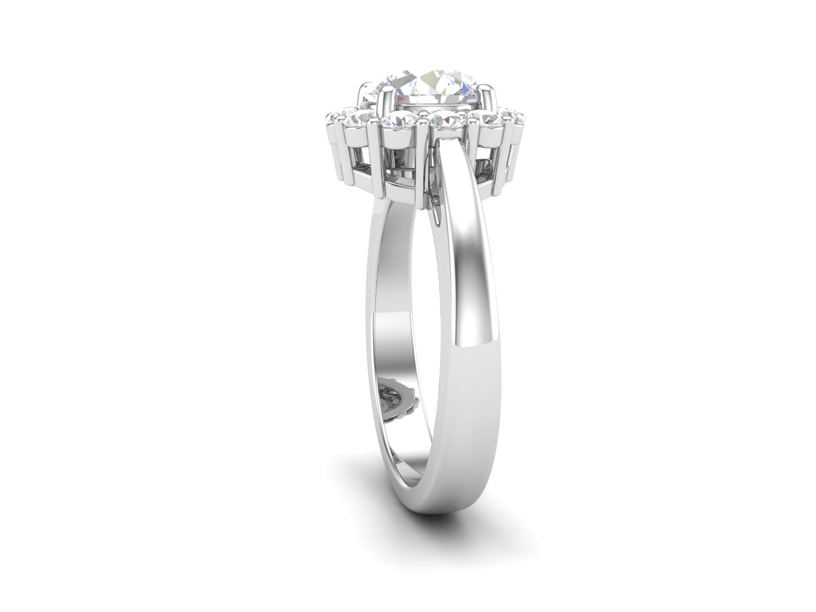 White CZ Solitaire Halo Classic Ring - Sterling Silver