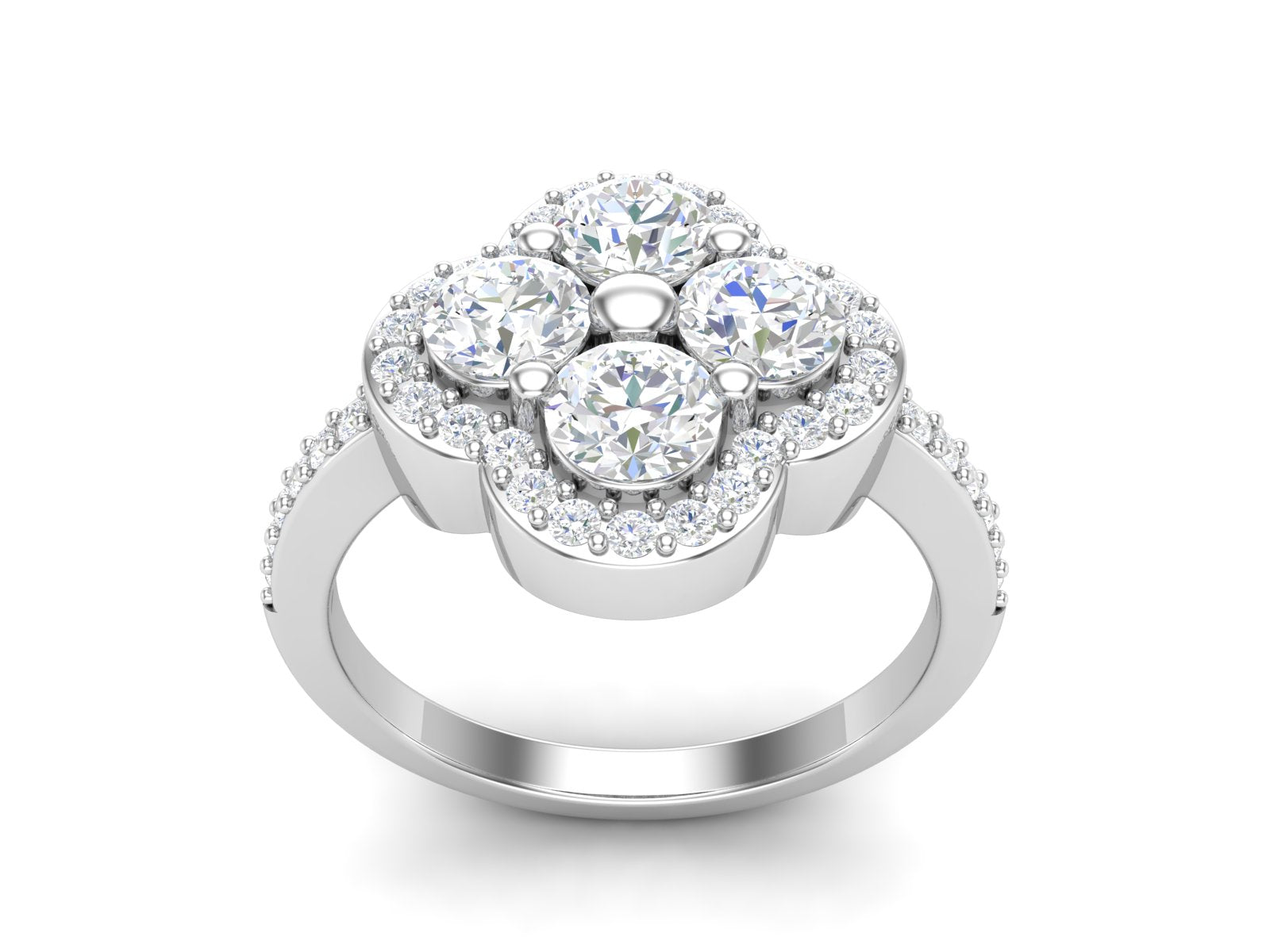 White CZ Round Floral Cluster Ring - Sterling Silver