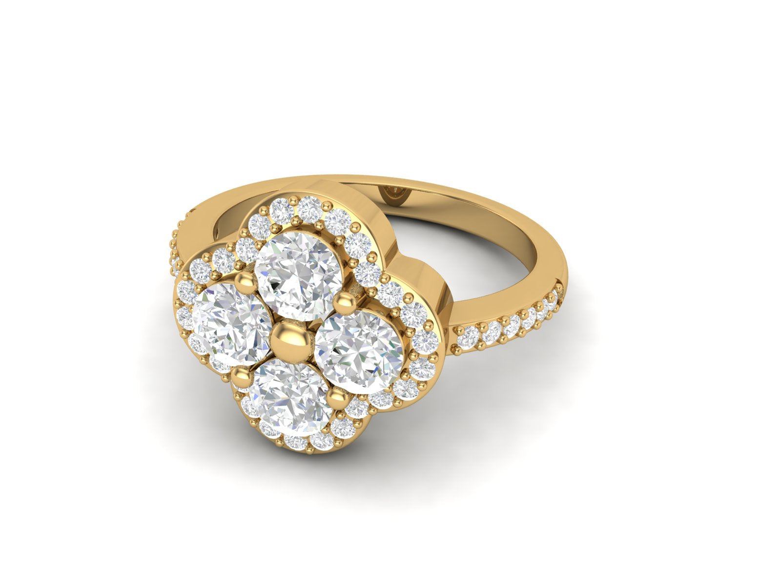 White CZ Round Floral Cluster Ring - Sterling Silver