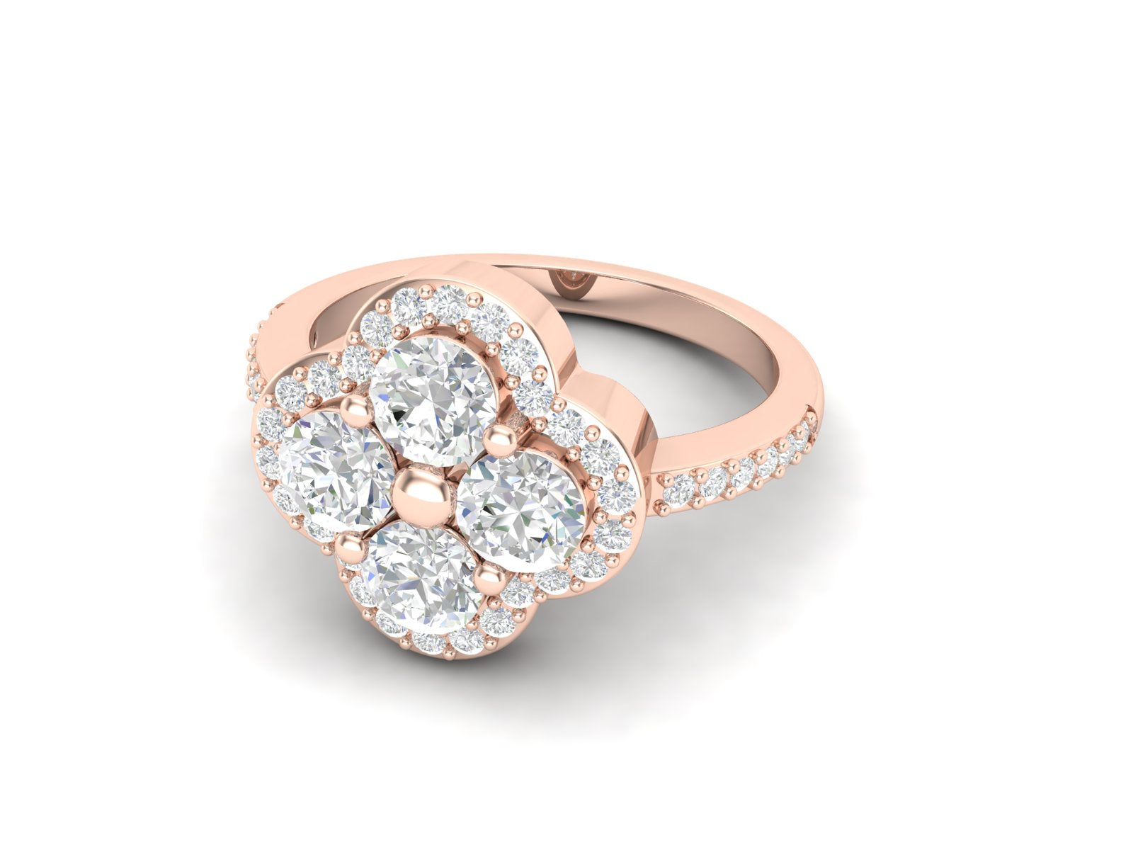 White CZ Round Floral Cluster Ring - Sterling Silver