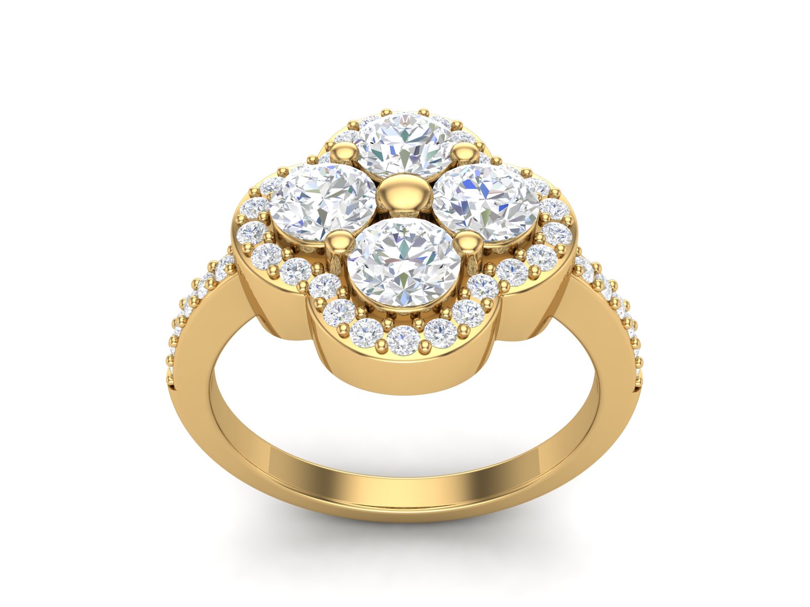 White CZ Round Floral Cluster Ring - Sterling Silver