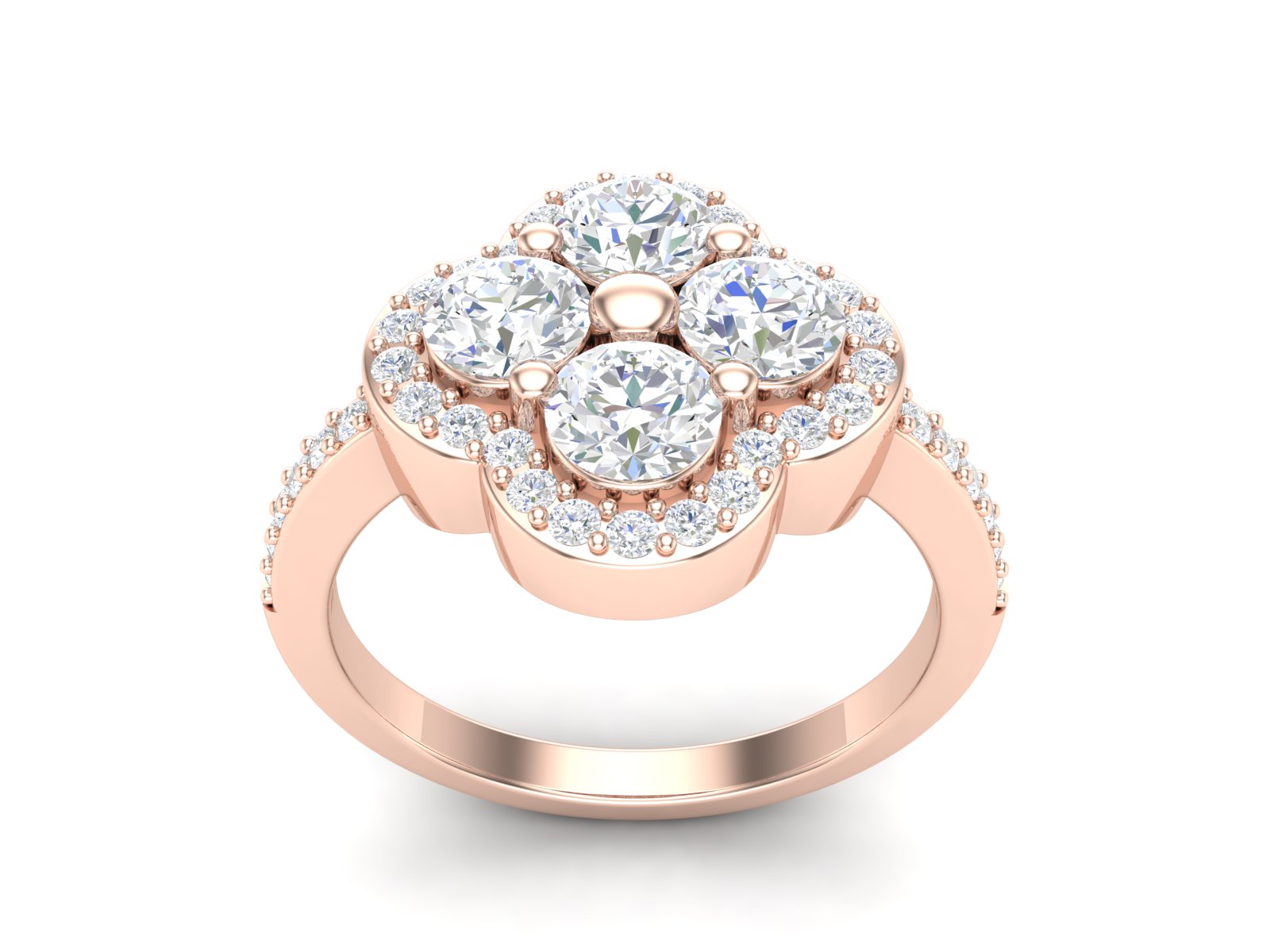 White CZ Round Floral Cluster Ring - Sterling Silver