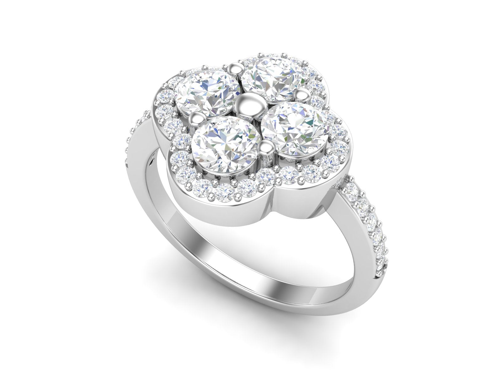 White CZ Round Floral Cluster Ring - Sterling Silver