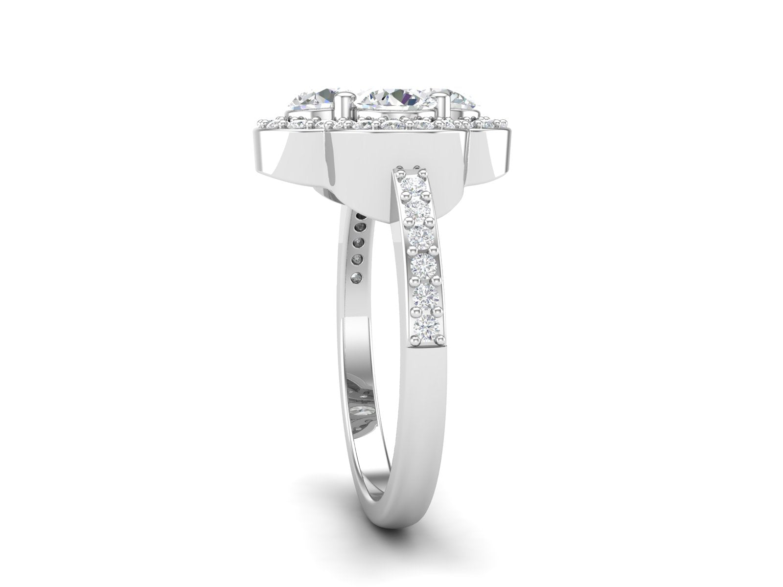 White CZ Round Floral Cluster Ring - Sterling Silver