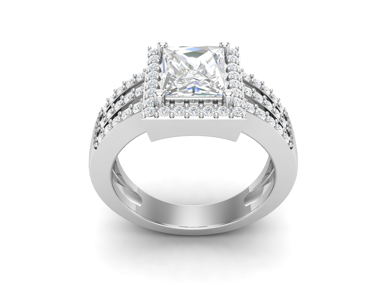 White CZ Halo Ring – Sterling Silver