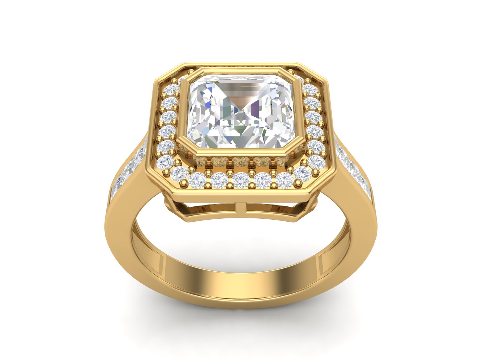 White CZ Solitaire Halo Ring - Sterling Silver