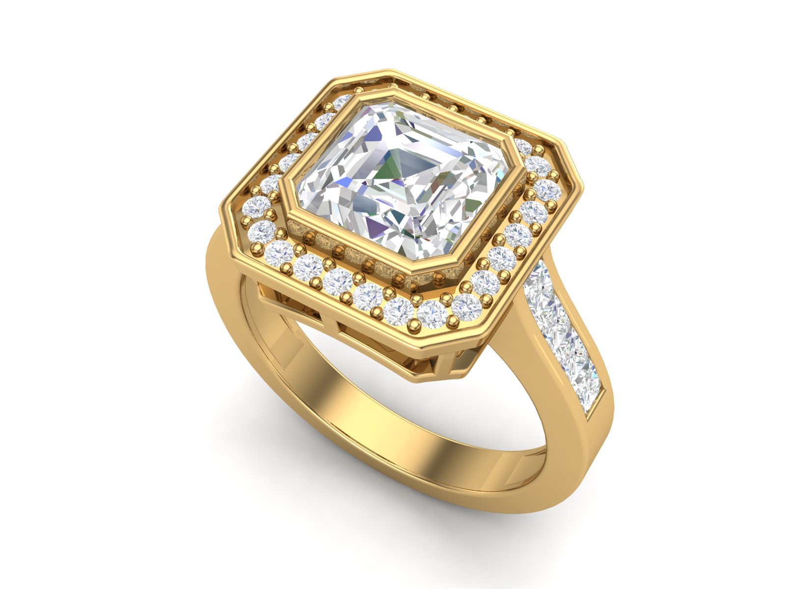 White CZ Solitaire Halo Ring - Sterling Silver