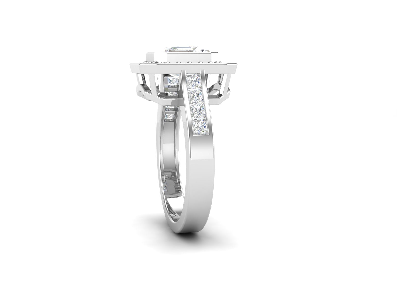 White CZ Solitaire Halo Ring - Sterling Silver