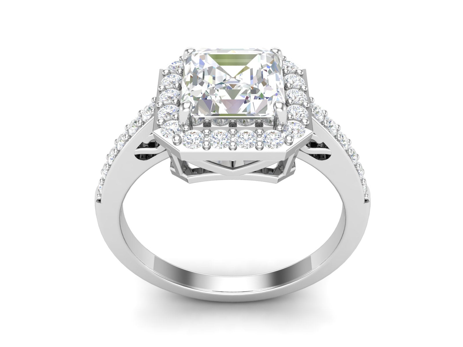 White CZ Octagon Halo Engagement Ring - Sterling Silver