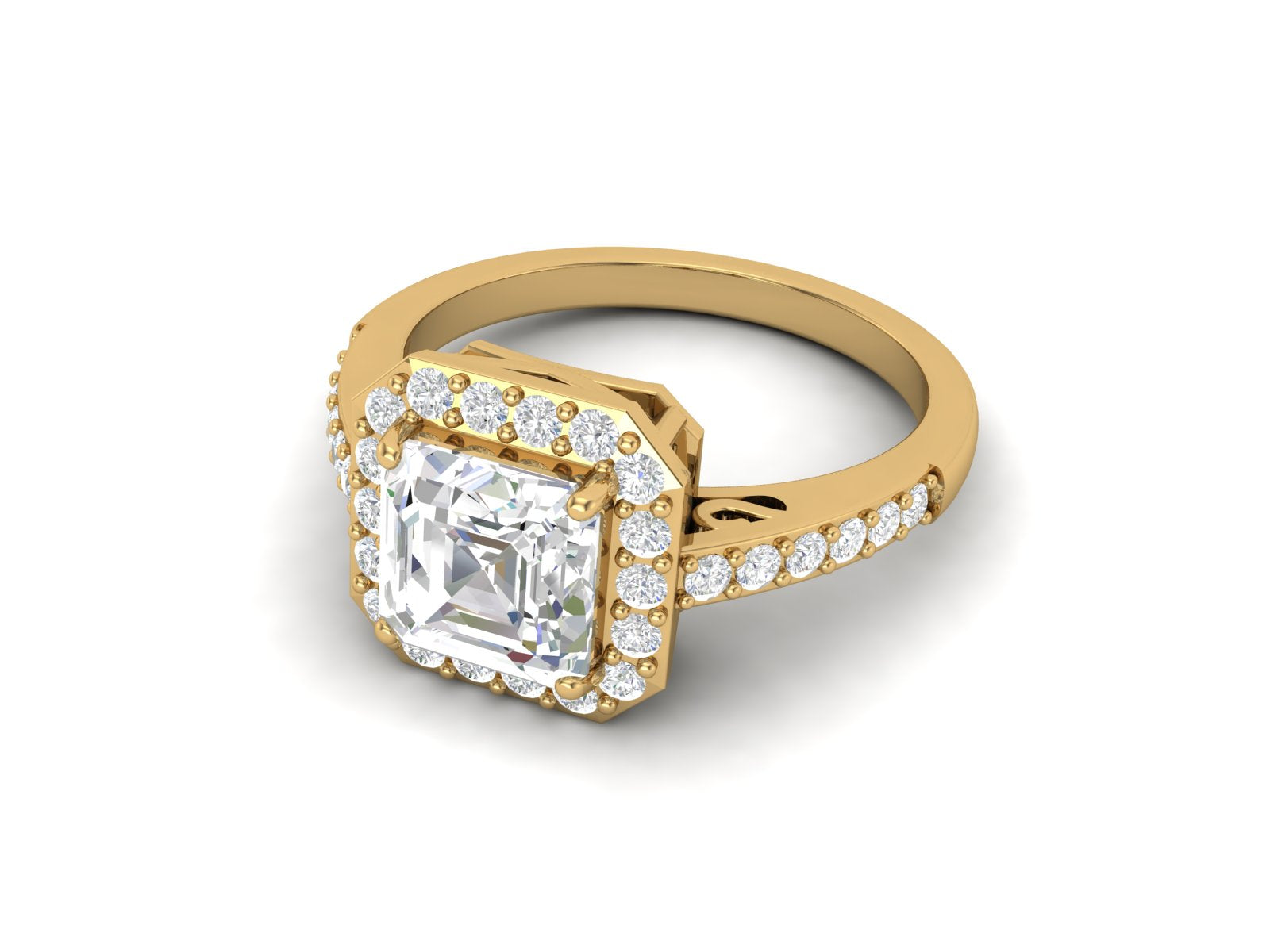 White CZ Octagon Halo Engagement Ring - Sterling Silver