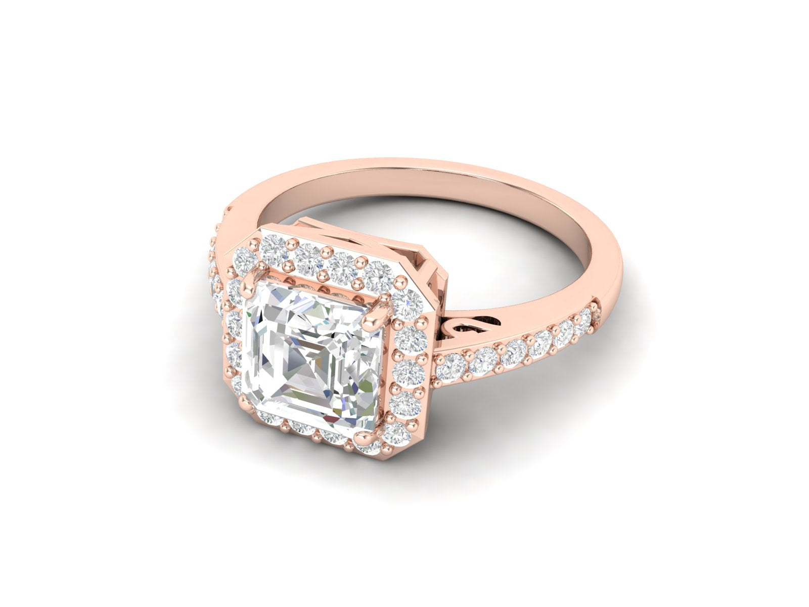 White CZ Octagon Halo Engagement Ring - Sterling Silver