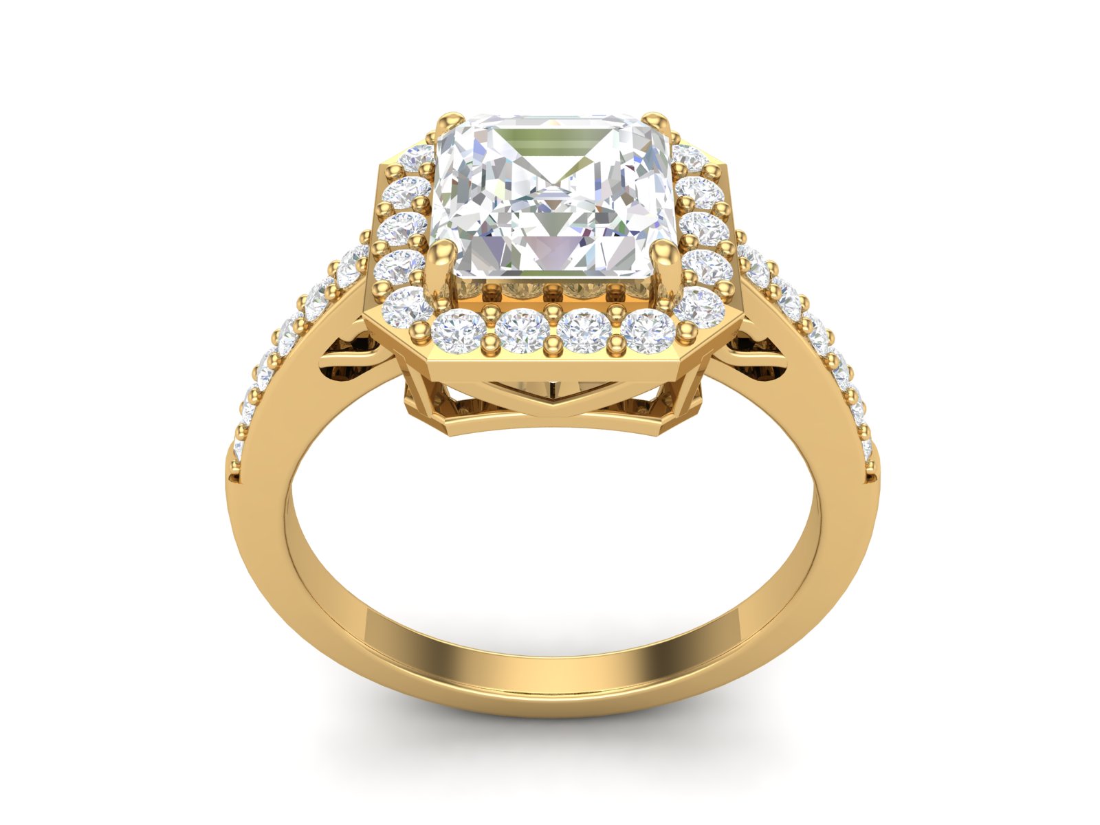 White CZ Octagon Halo Engagement Ring - Sterling Silver