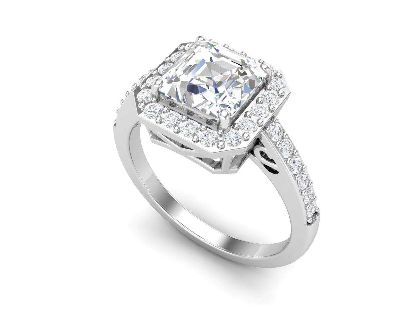 White CZ Octagon Halo Engagement Ring - Sterling Silver