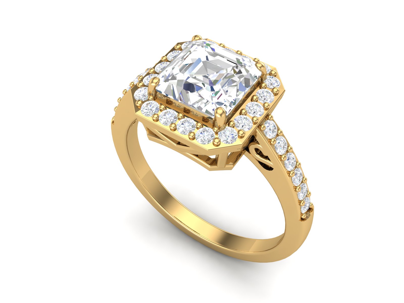 White CZ Octagon Halo Engagement Ring - Sterling Silver