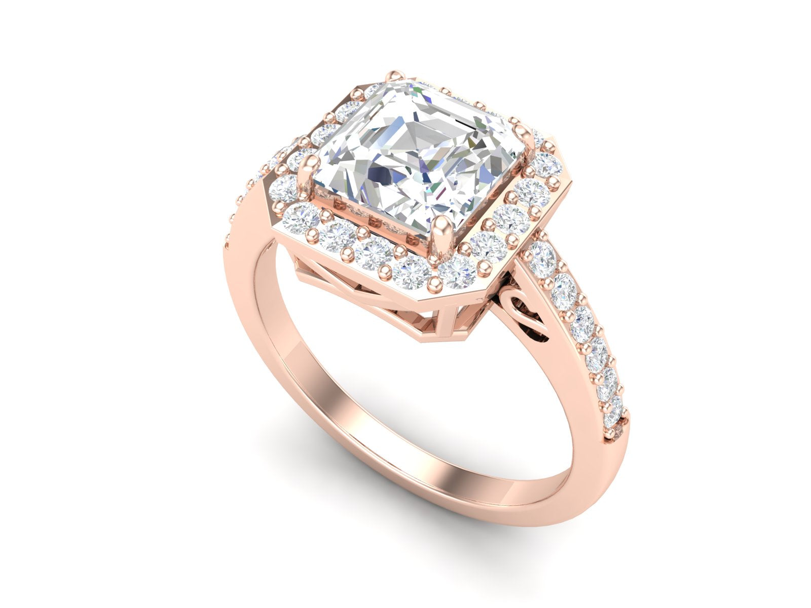 White CZ Octagon Halo Engagement Ring - Sterling Silver