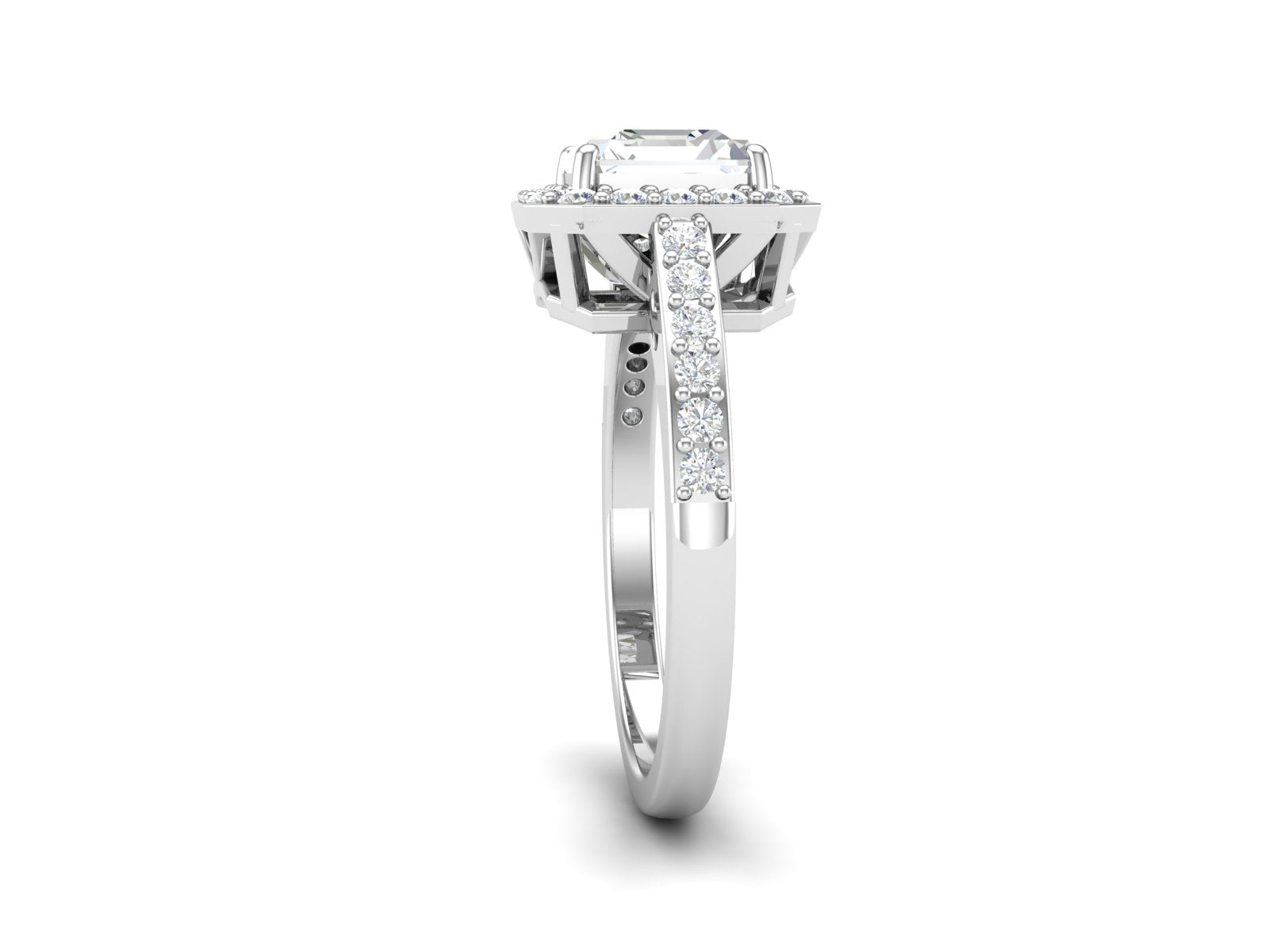 White CZ Octagon Halo Engagement Ring - Sterling Silver
