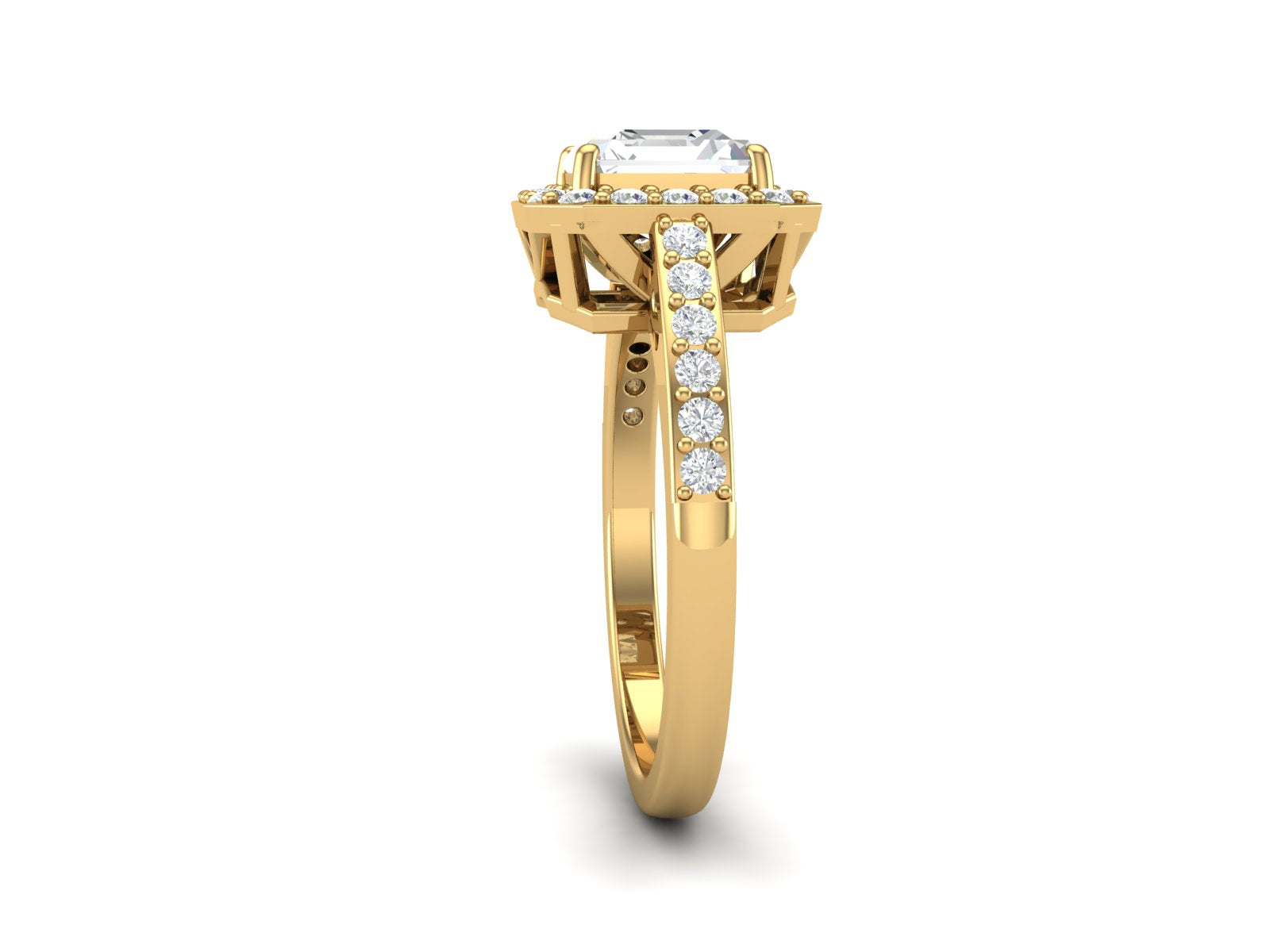 White CZ Octagon Halo Engagement Ring - Sterling Silver