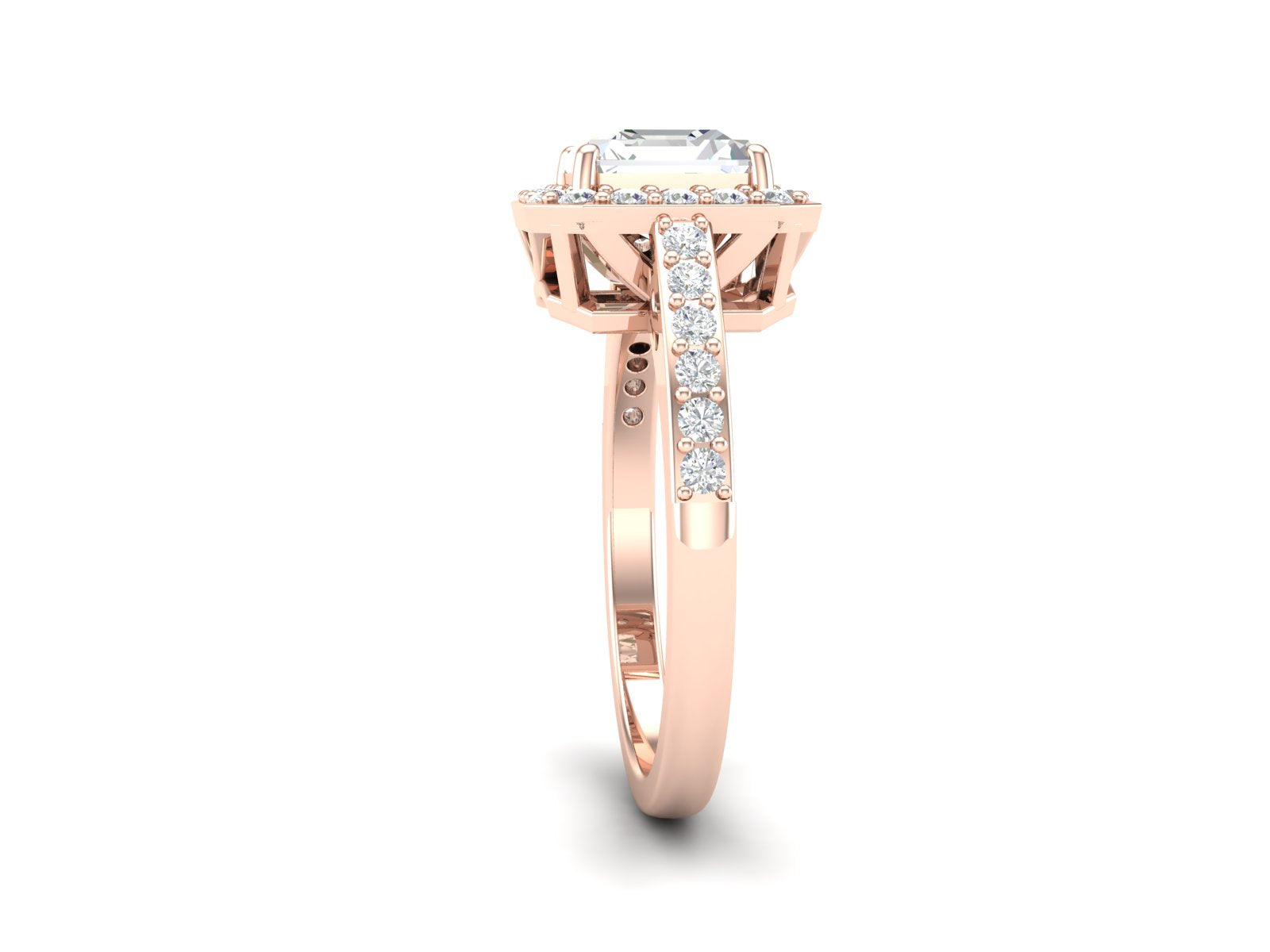 White CZ Octagon Halo Engagement Ring - Sterling Silver