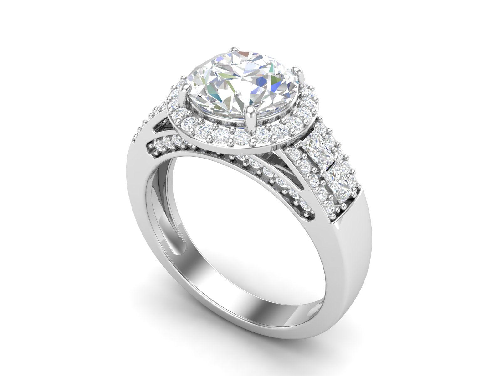 White CZ Solitaire Halo Ring - Sterling Silver