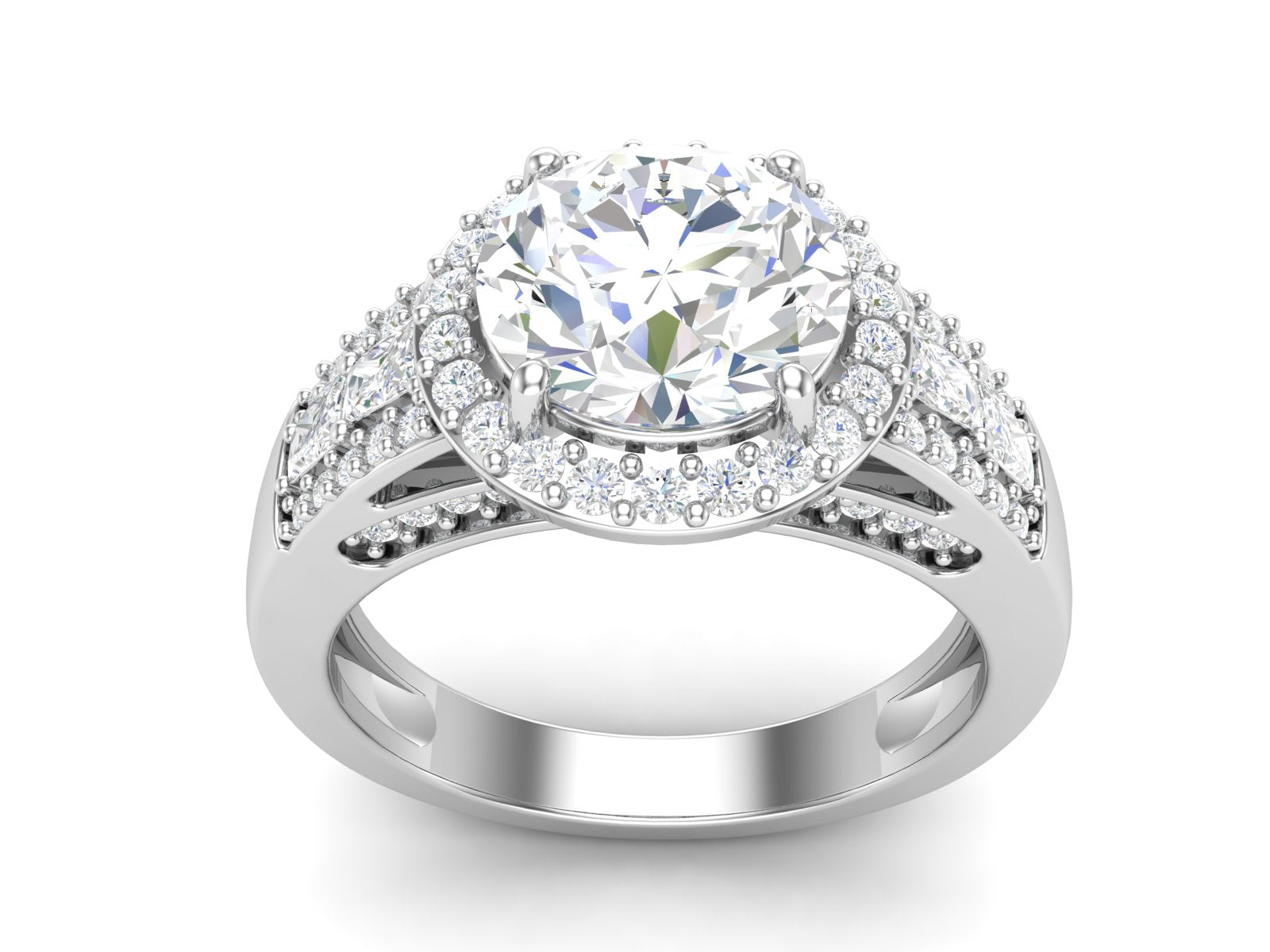 White CZ Solitaire Halo Ring - Sterling Silver