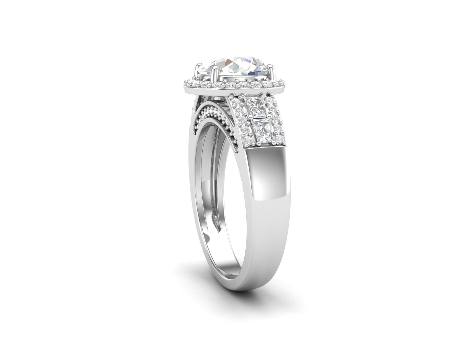 White CZ Solitaire Halo Ring - Sterling Silver