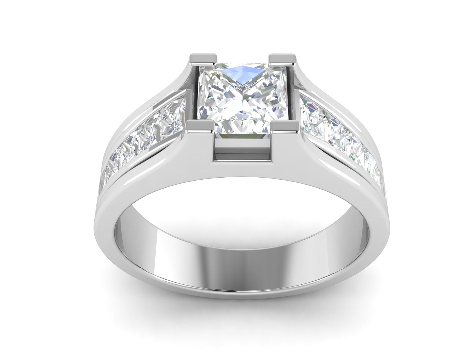 White CZ Channel Set Princess Cut Solitaire Ring - Sterling Silver