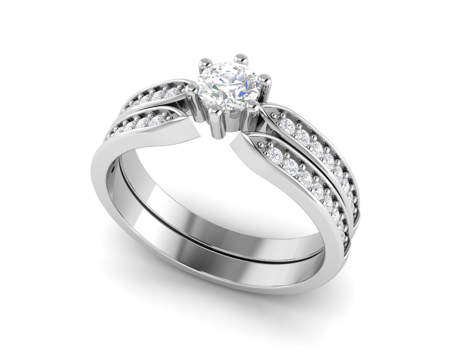 White CZ Split Shank Pavé Design Ring - Sterling Silver