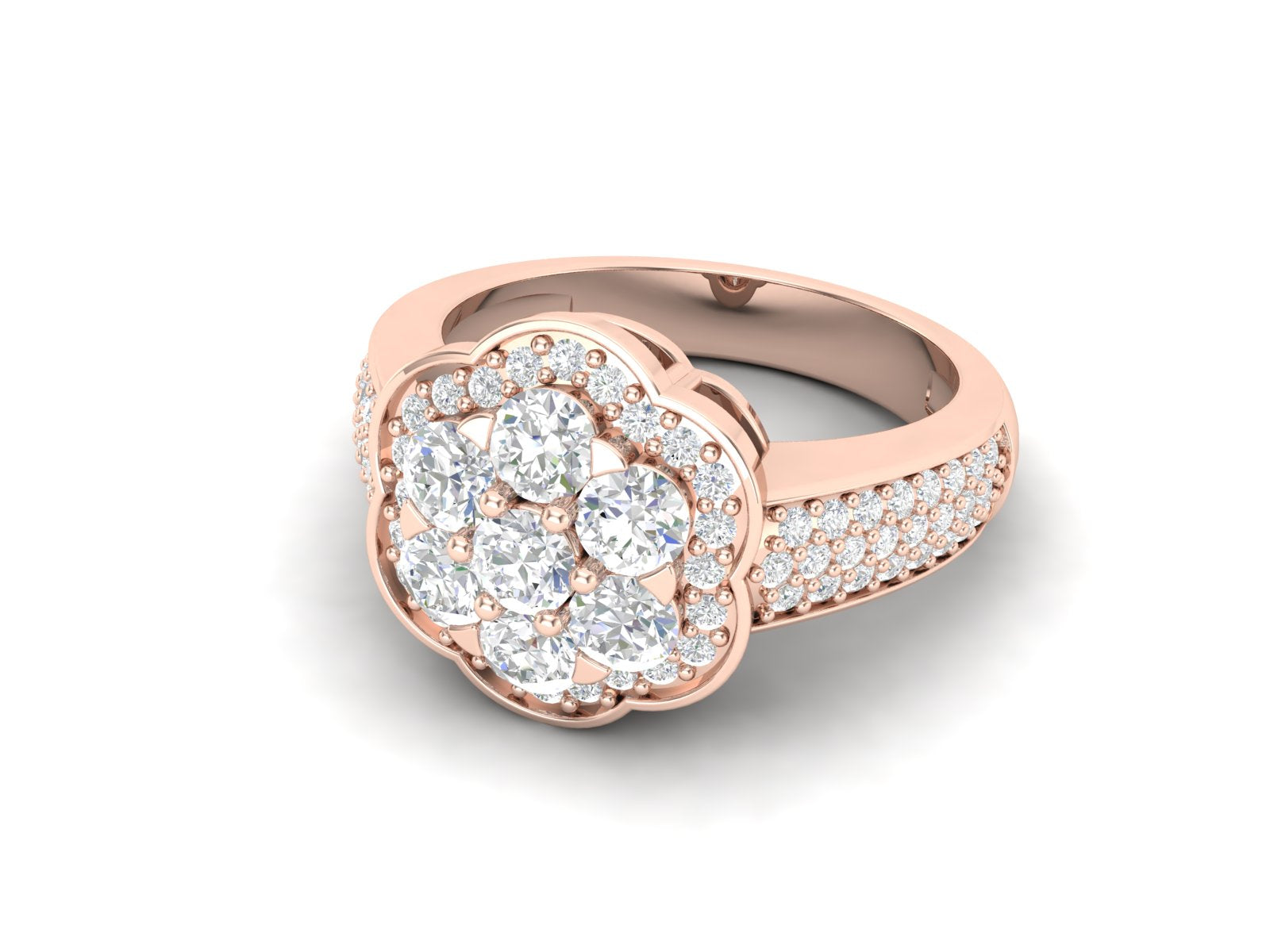 White CZ Cluster Floral Ring - Sterling Silver