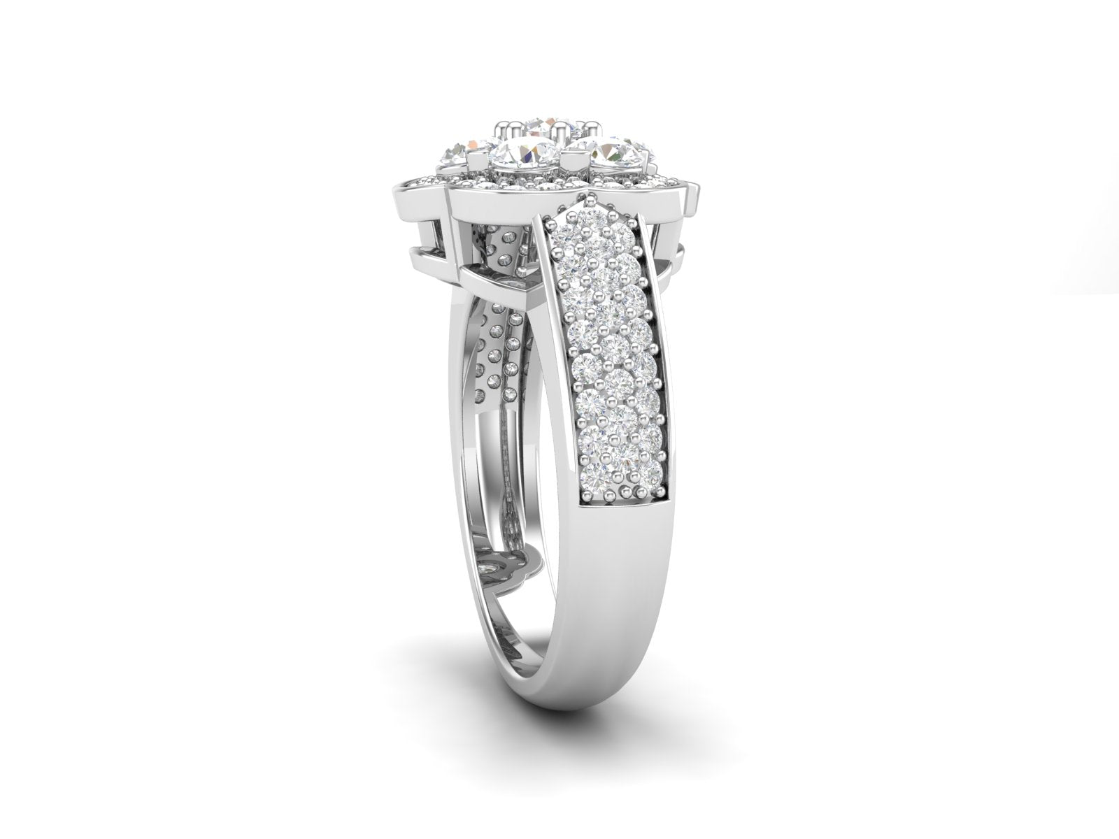 White CZ Cluster Floral Ring - Sterling Silver