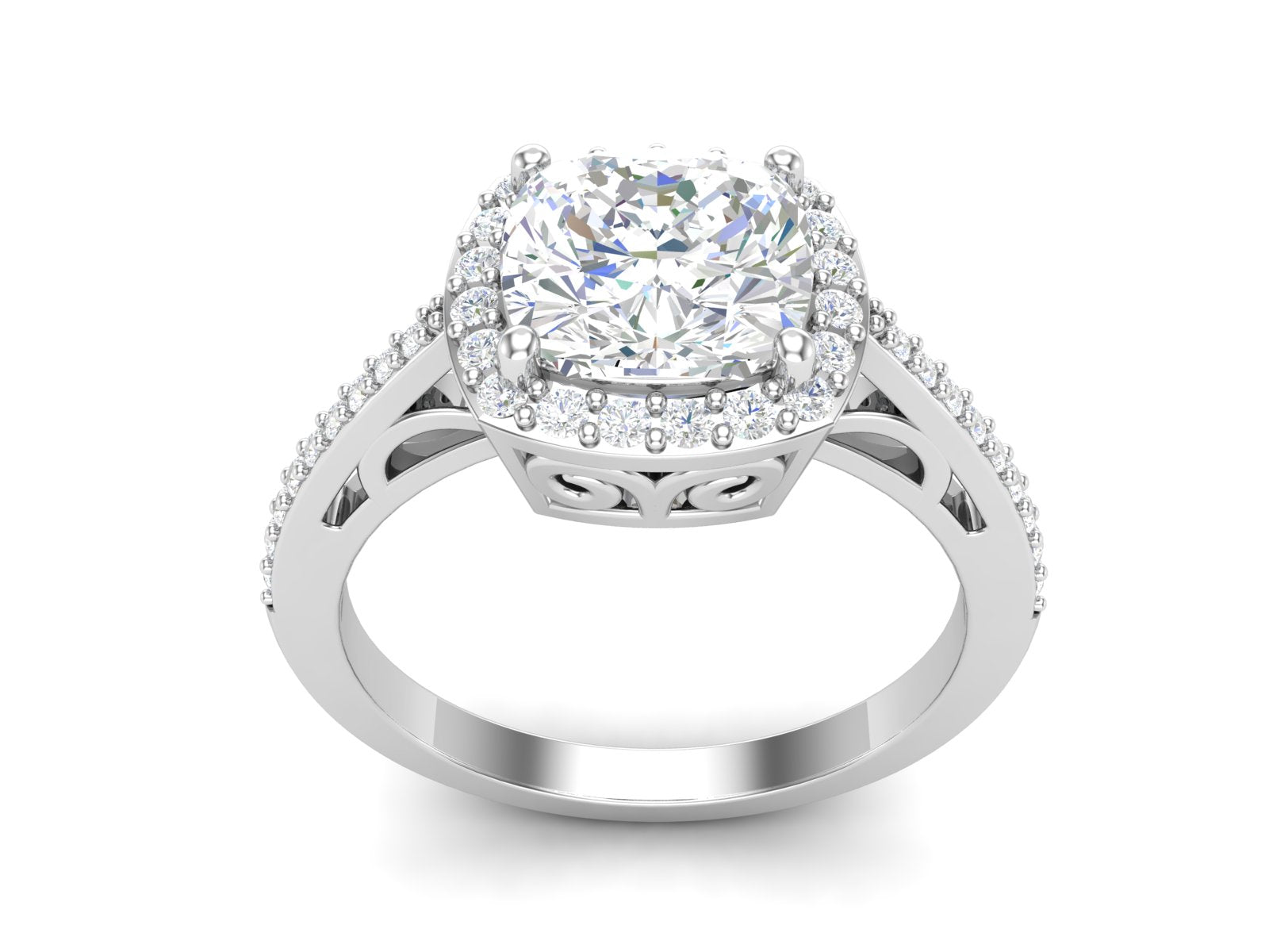 White CZ Halo Engagement Ring - Sterling Silver